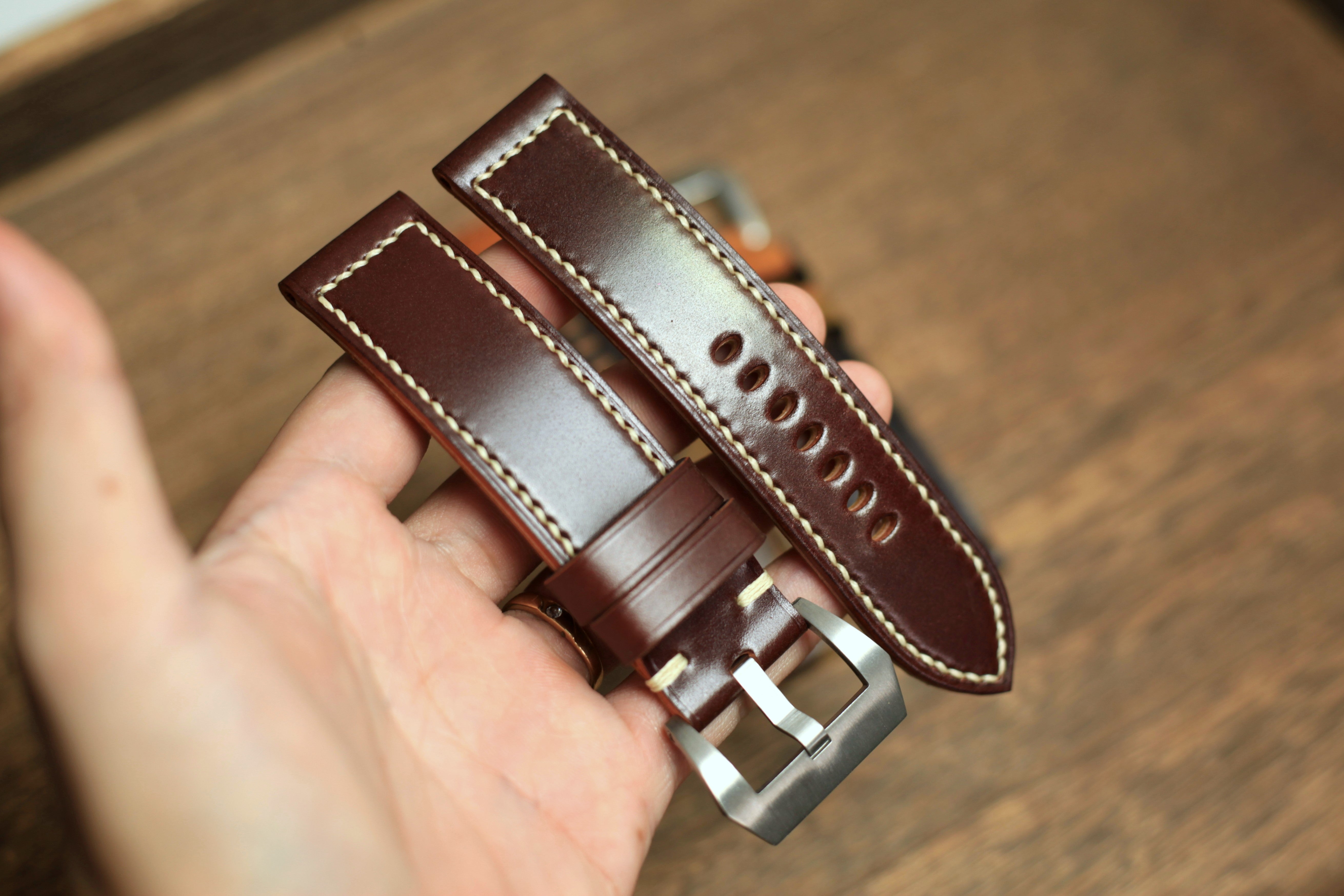 Handmade Burgundy Shell Cordovan Panerai Watch Strap