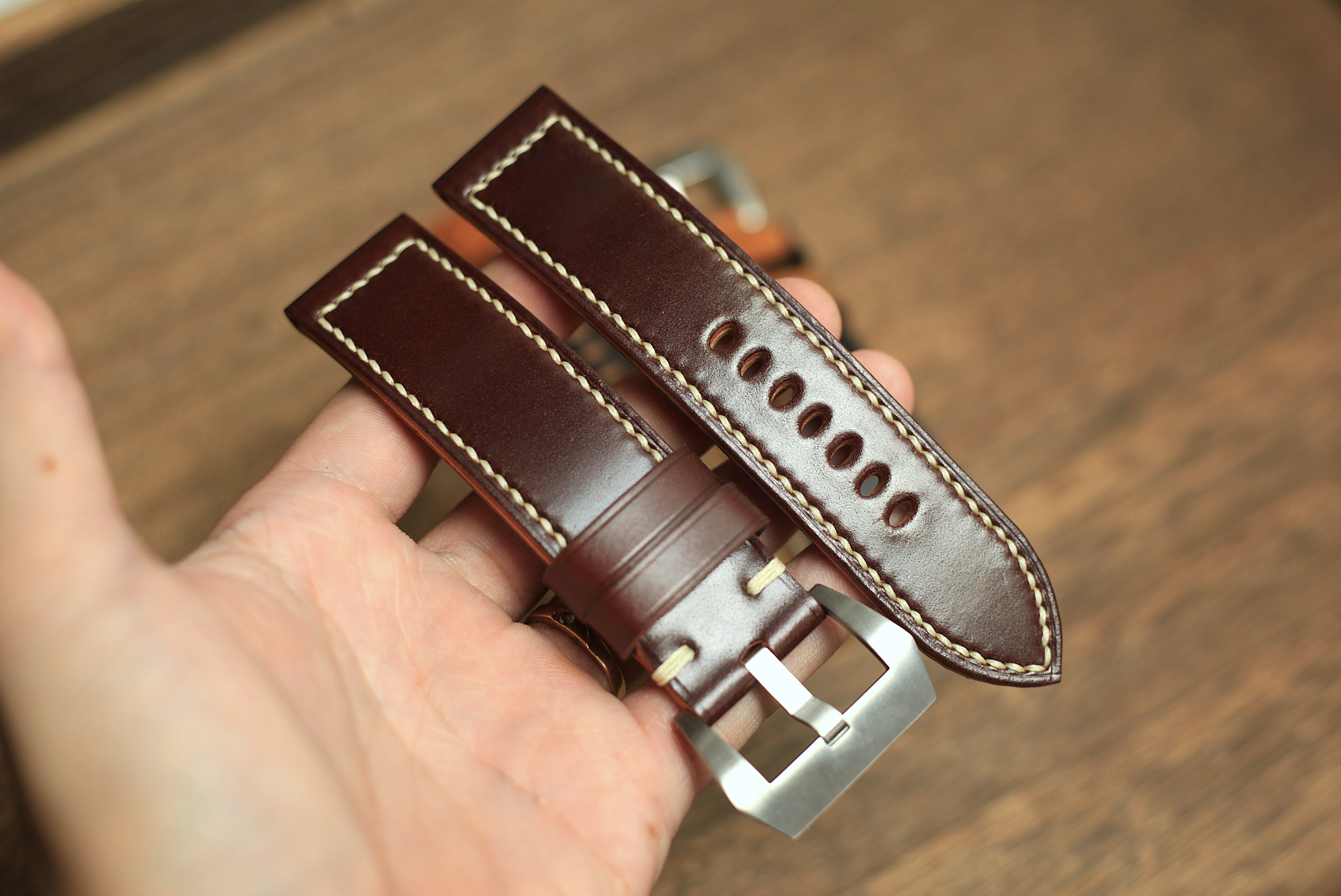 Handmade Burgundy Shell Cordovan Panerai Watch Strap