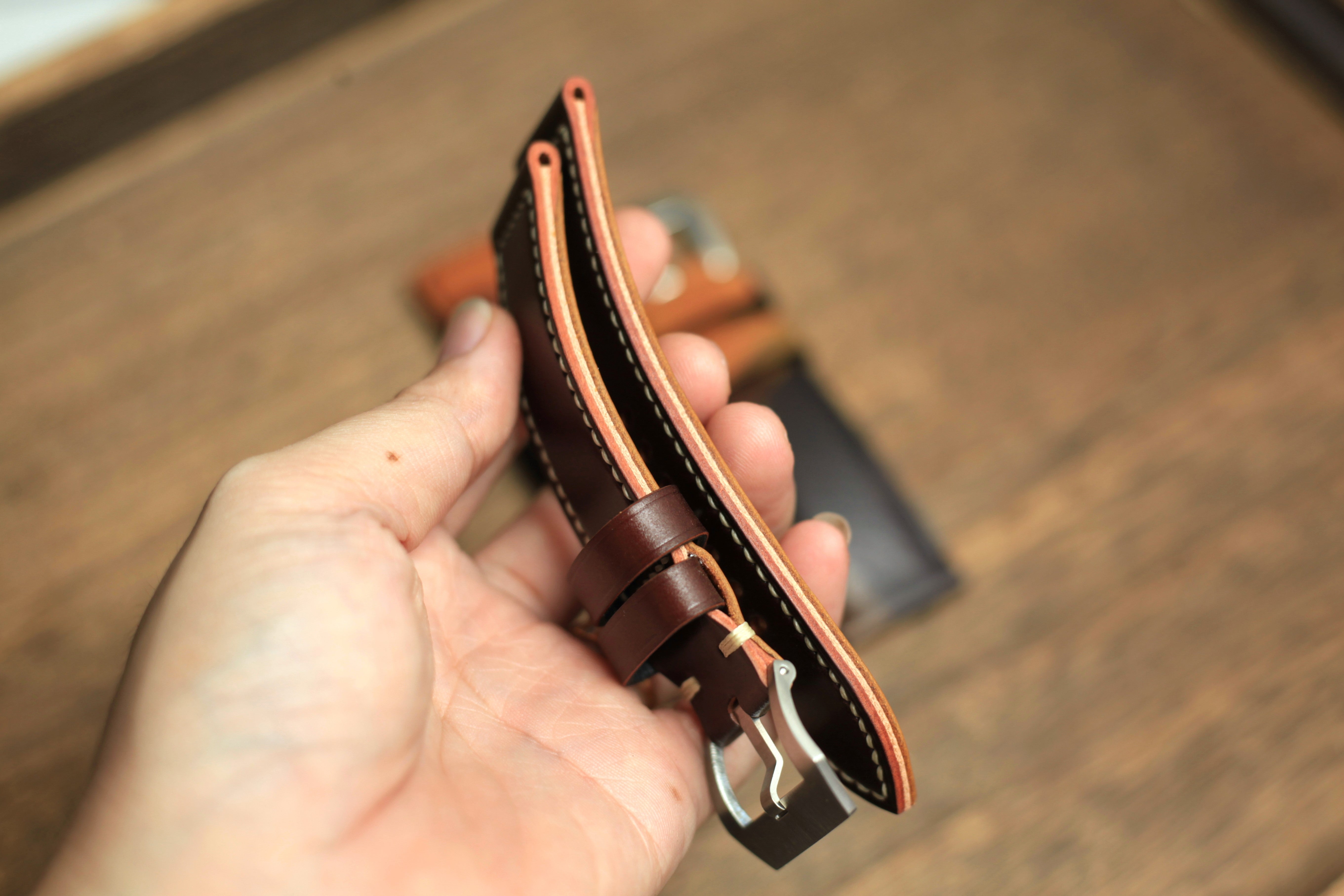 Handmade Burgundy Shell Cordovan Panerai Watch Strap
