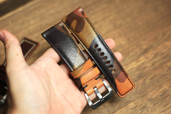 LEATHER WATCH STRAP, CAMO VEGTAN LEATHER BAND.