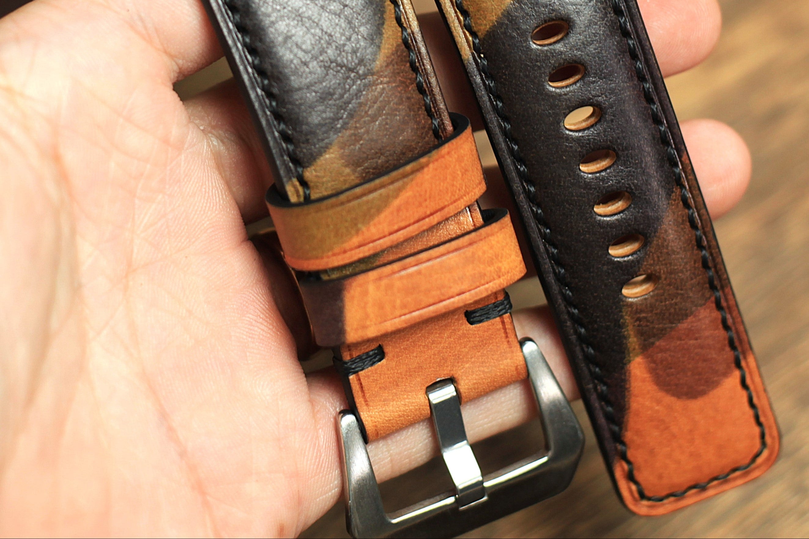 Camo Vegtan Leather Watch Strap