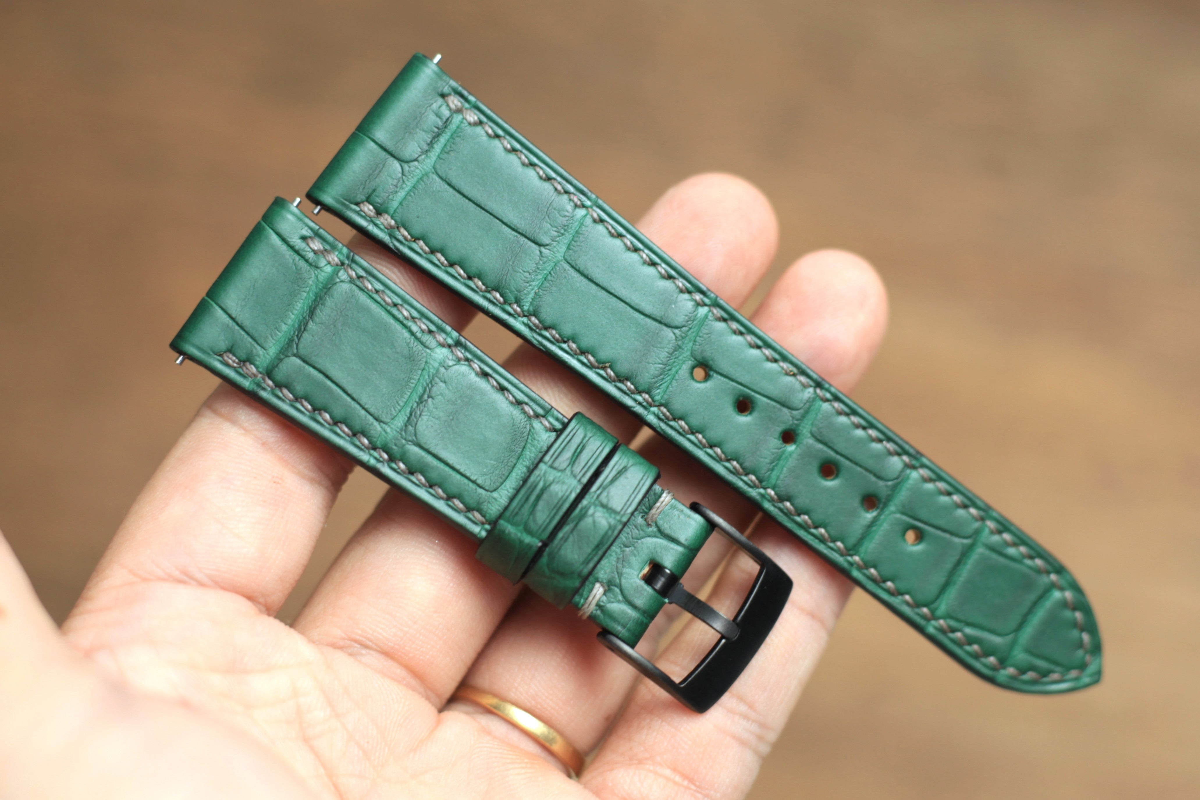 Genuine Matte Green Alligator Leather, Handmade Watch Strap