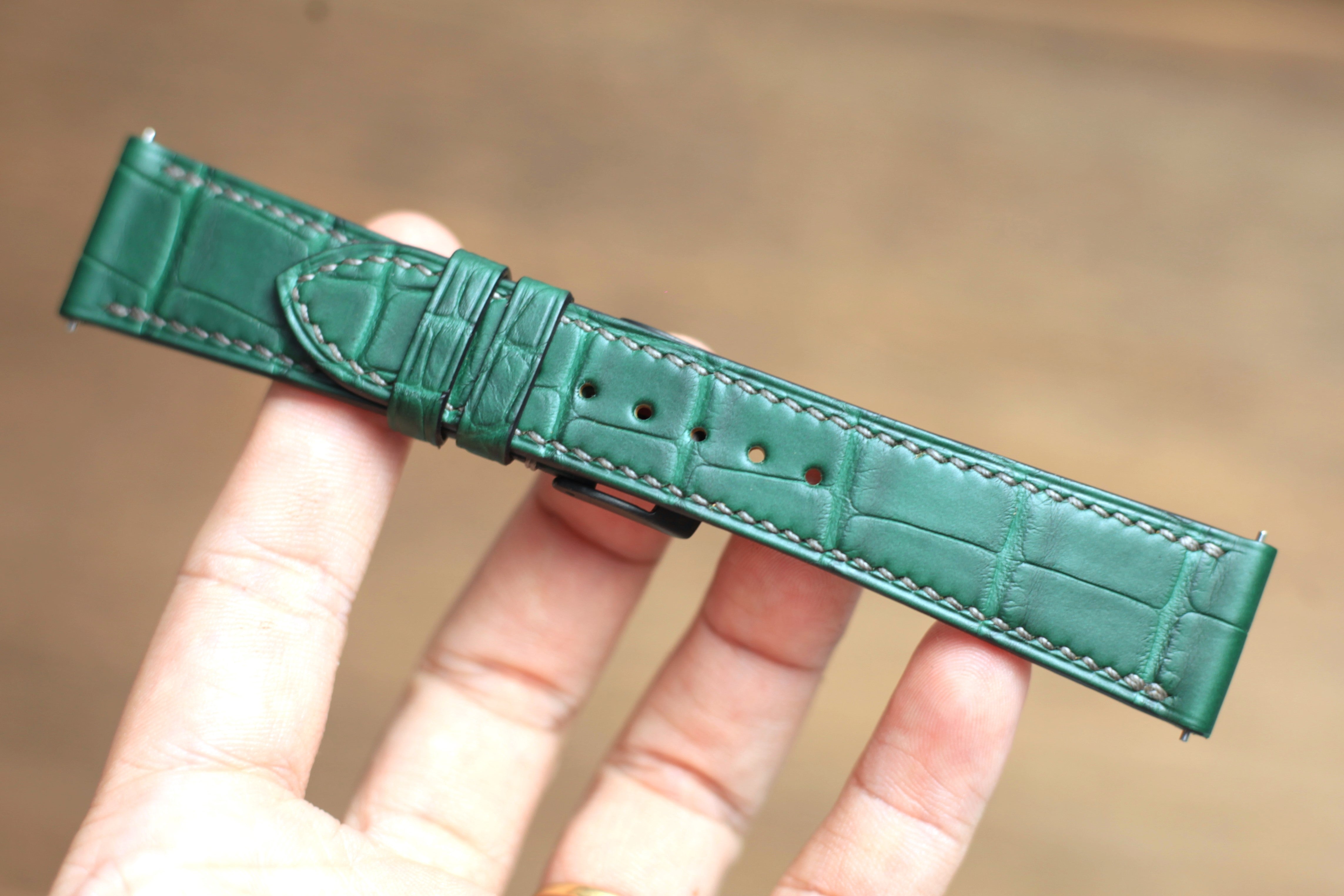 Genuine Matte Green Alligator Leather, Handmade Watch Strap