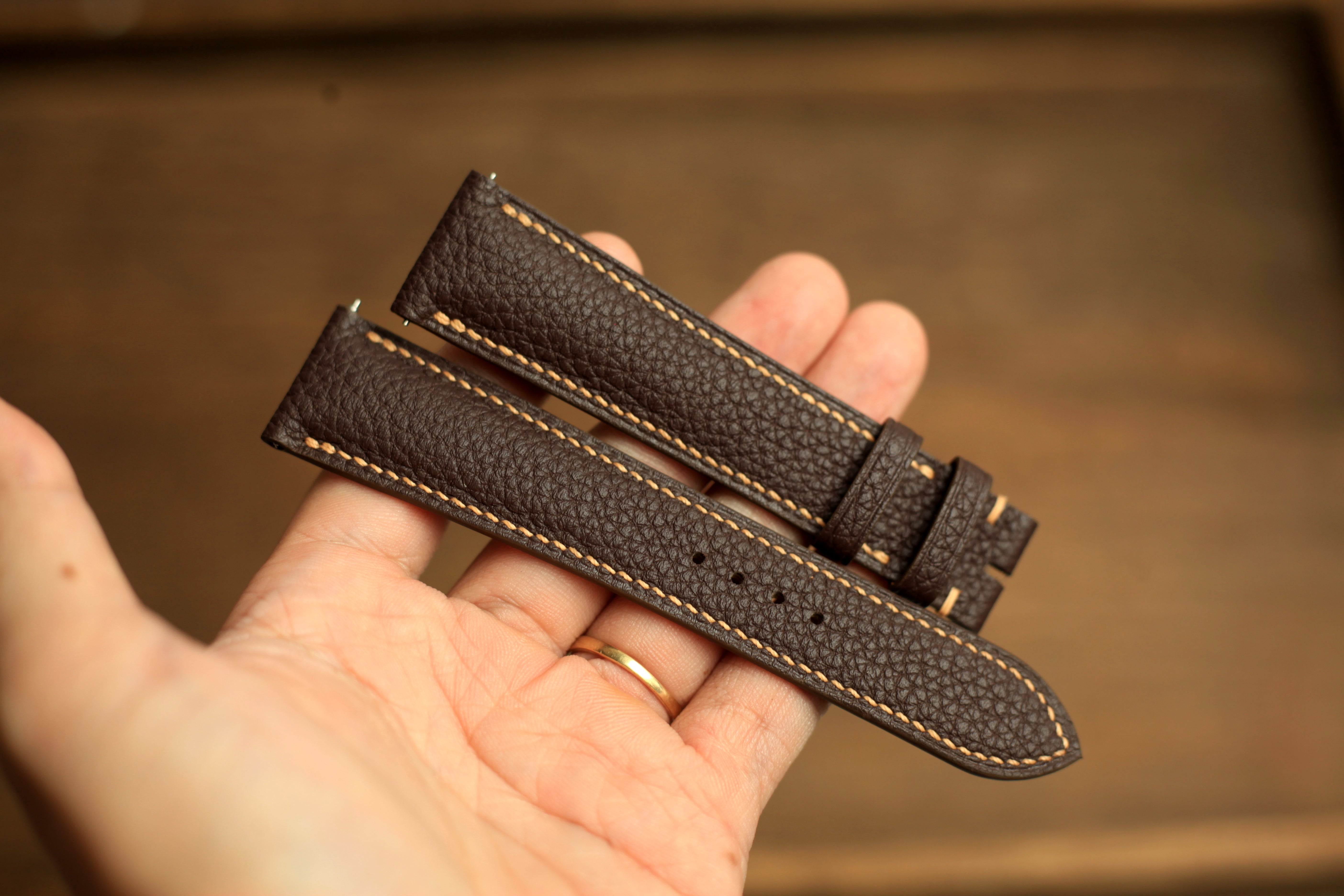 Togo Chocolate Brown Leather Quick Release Watch Strap