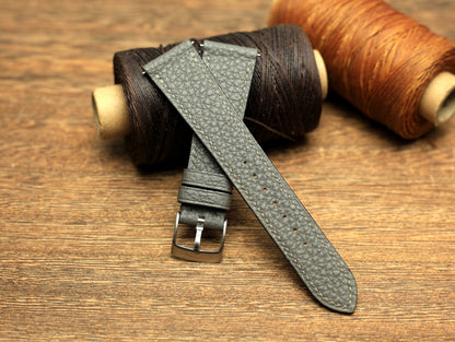 Togo Grey Leather Strap, Handmade Watch Band, Quick Release Spring Bar