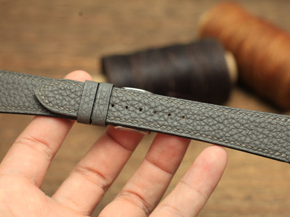 Togo Grey Leather Strap, Handmade Watch Band, Quick Release Spring Bar