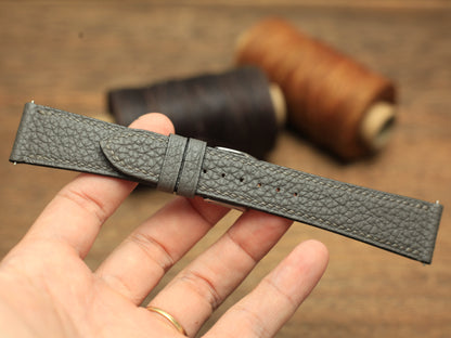 Togo Grey Leather Strap, Handmade Watch Band, Quick Release Spring Bar
