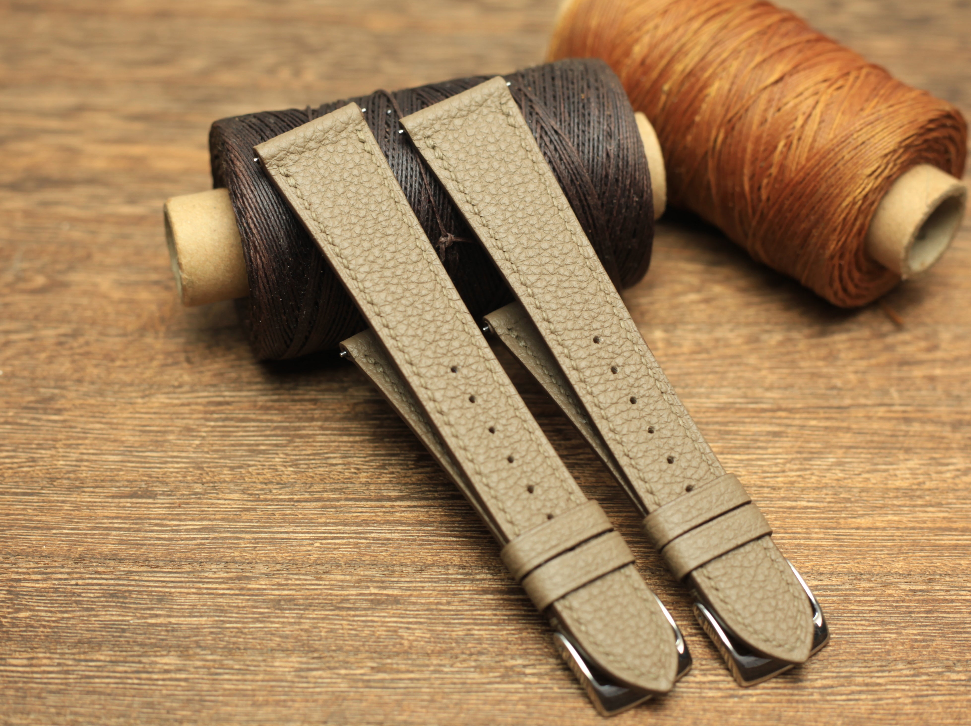 Togo Etoupe Leather Strap, Handmade Watch Band, Quick Release Spring Bar