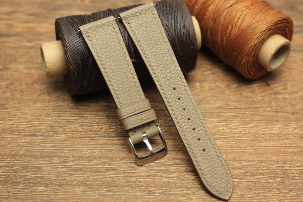 Togo Etoupe Leather Handmade Watch Strap, Quick Release Spring Bar