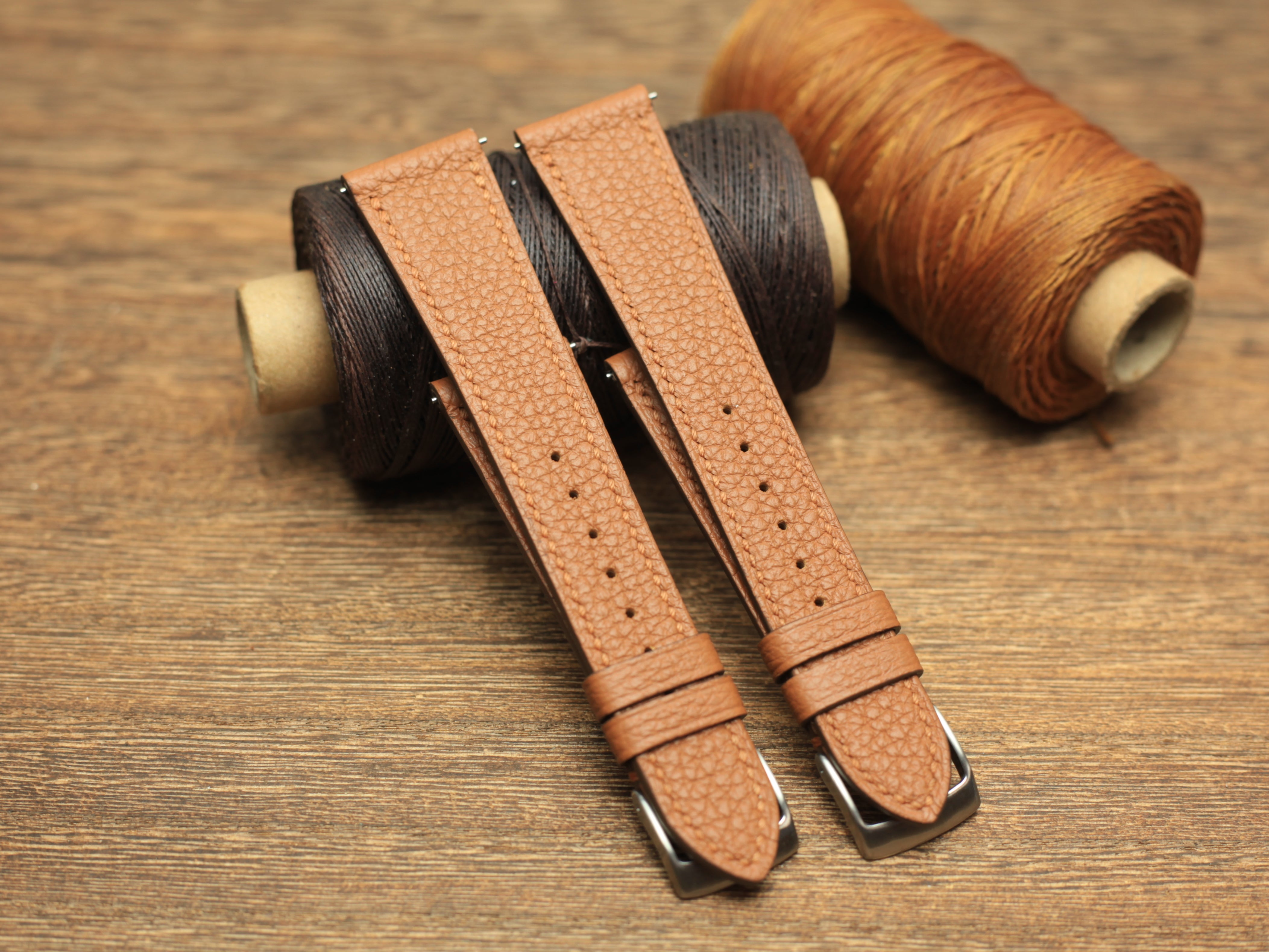 TOGO GOLD BROWN LEATHER STRAP, HANDMADE WATCH BAND, QUICK RELEASE SPRING BAR