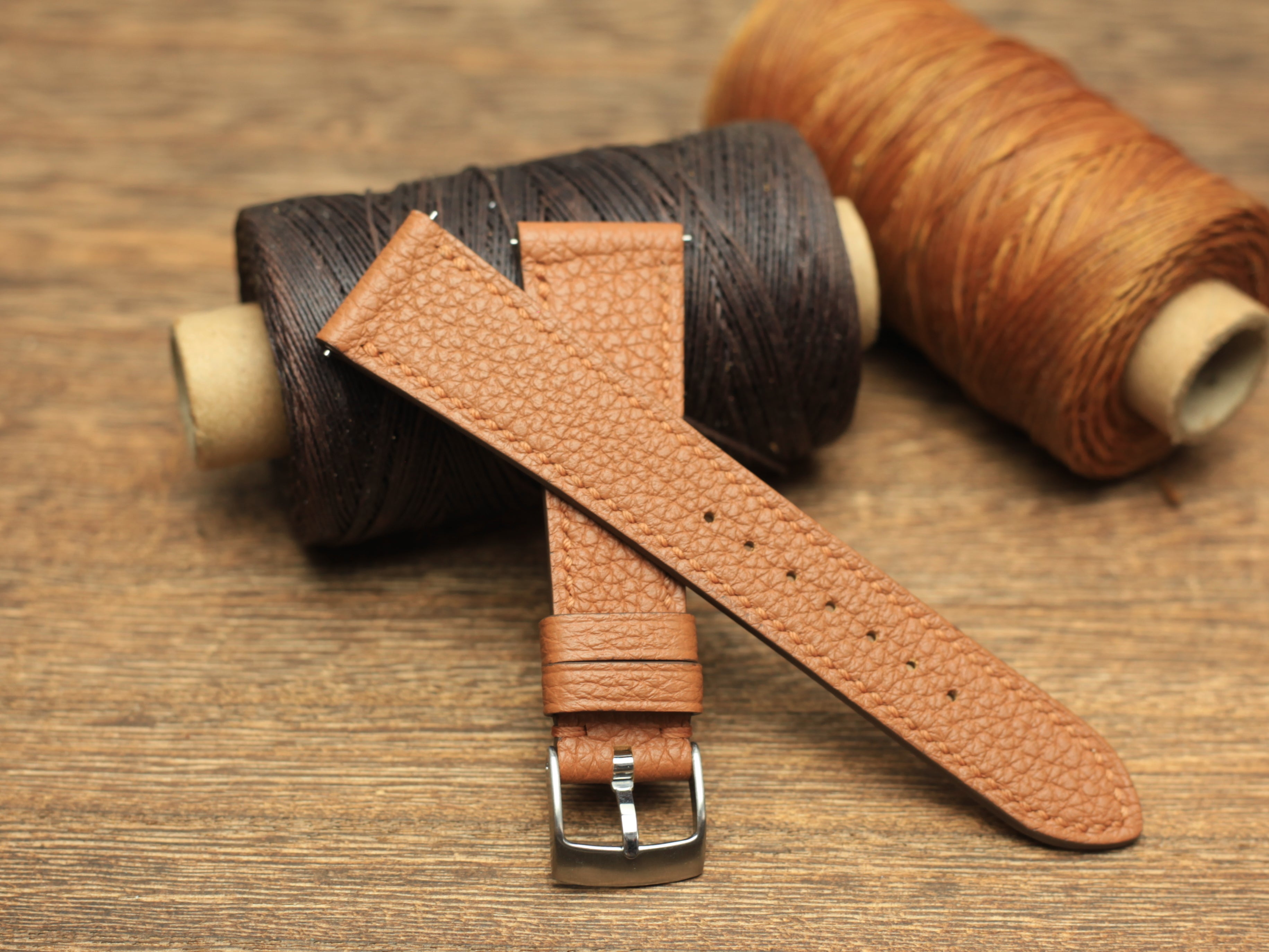 Togo Gold Brown Leather Quick Release Watch Strap