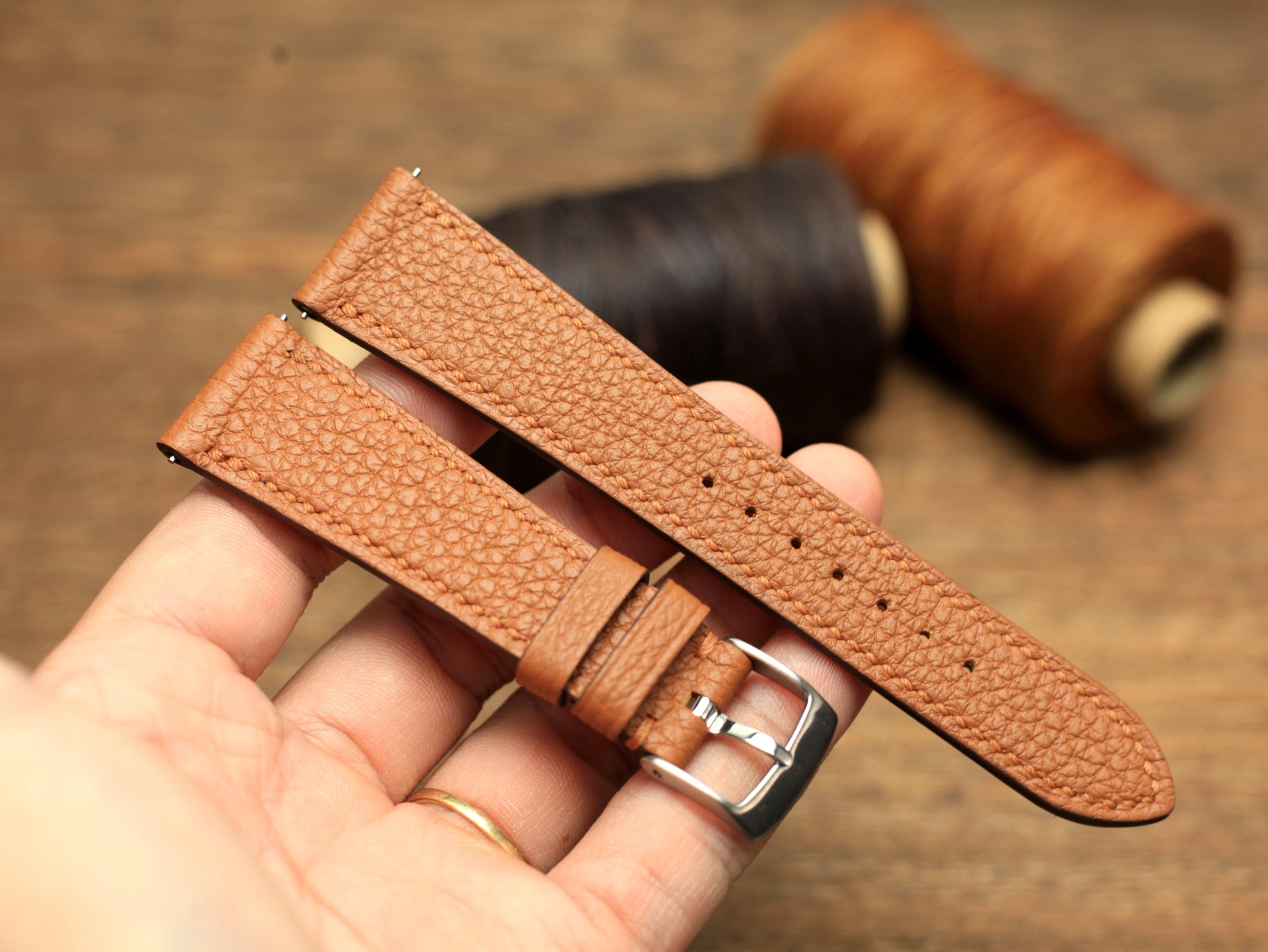 Togo Gold Brown Leather Quick Release Watch Strap