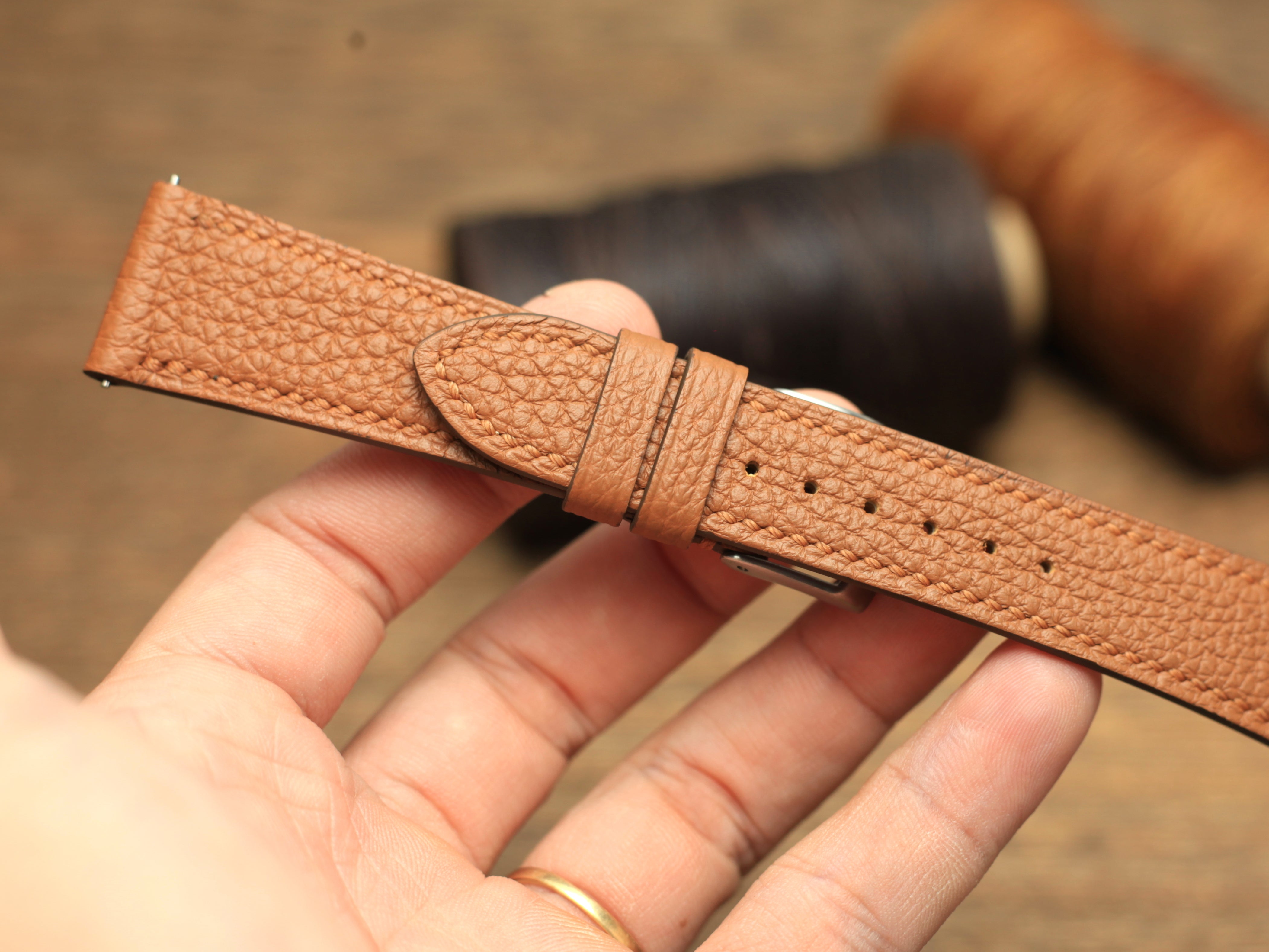 Togo Gold Brown Leather Quick Release Watch Strap