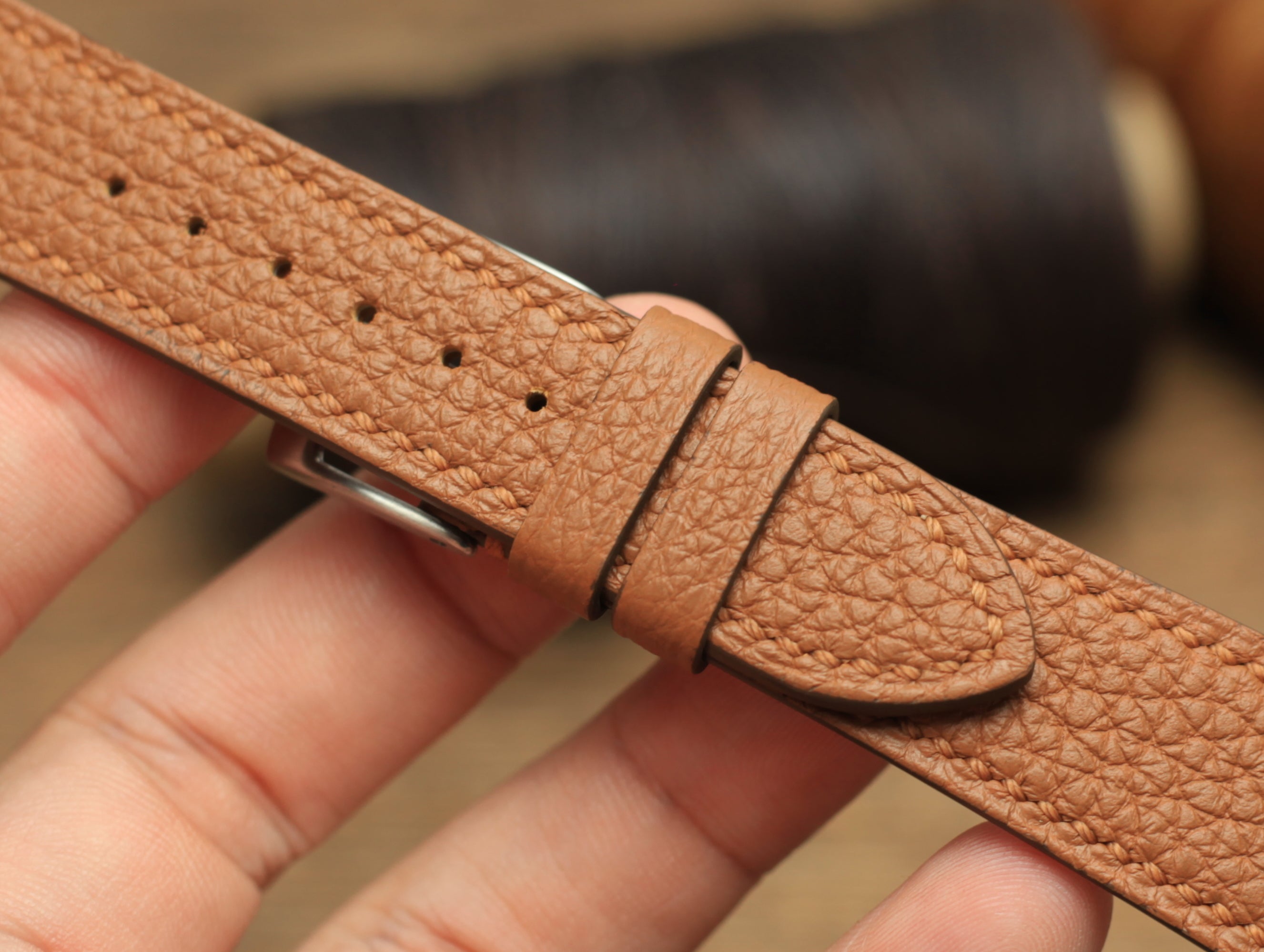 TOGO GOLD BROWN LEATHER STRAP, HANDMADE WATCH BAND, QUICK RELEASE SPRING BAR