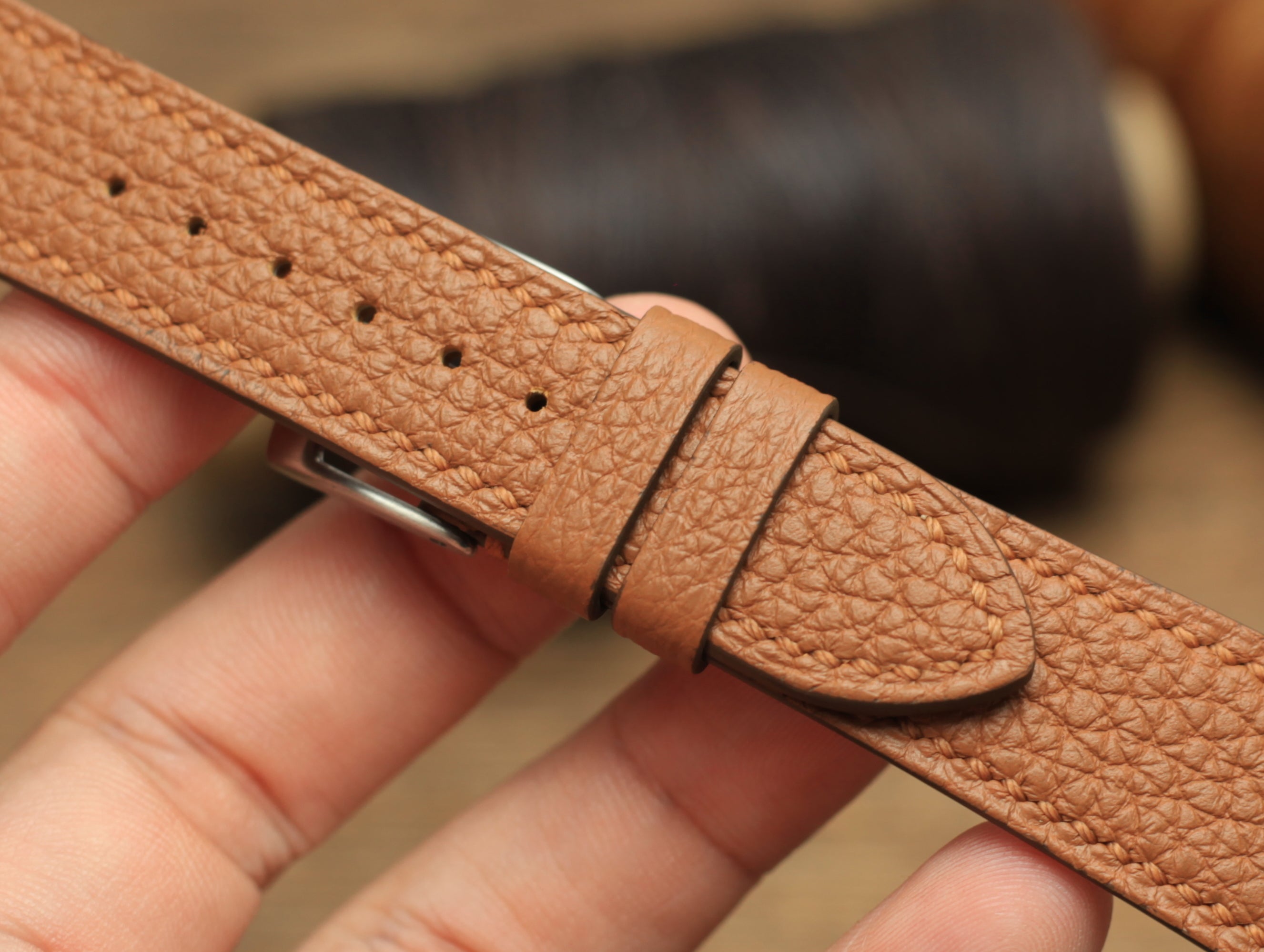 Togo Gold Brown Leather Quick Release Watch Strap
