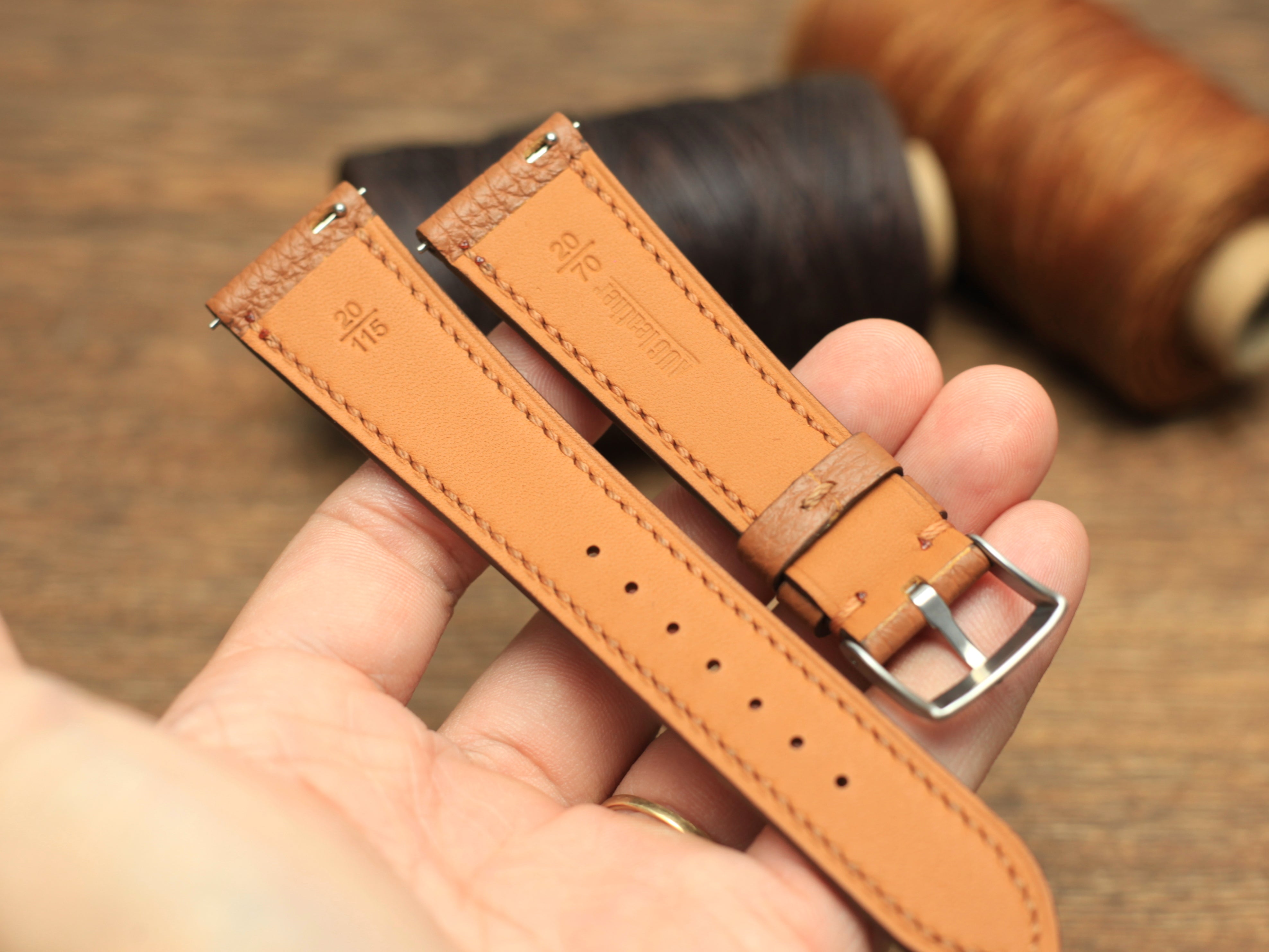 TOGO GOLD BROWN LEATHER STRAP, HANDMADE WATCH BAND, QUICK RELEASE SPRING BAR