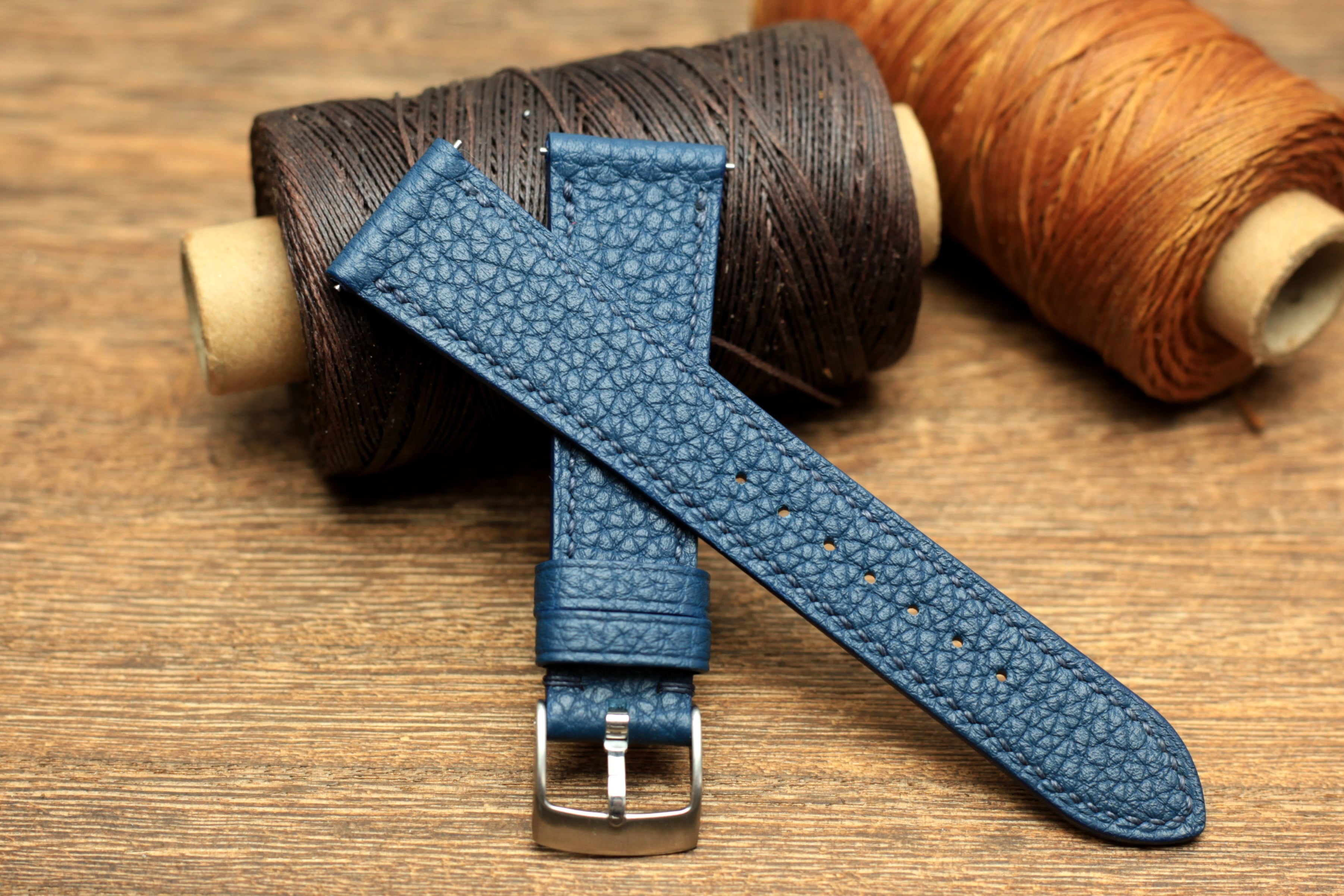 Togo Mallard Blue Leather Quick Release Watch Strap