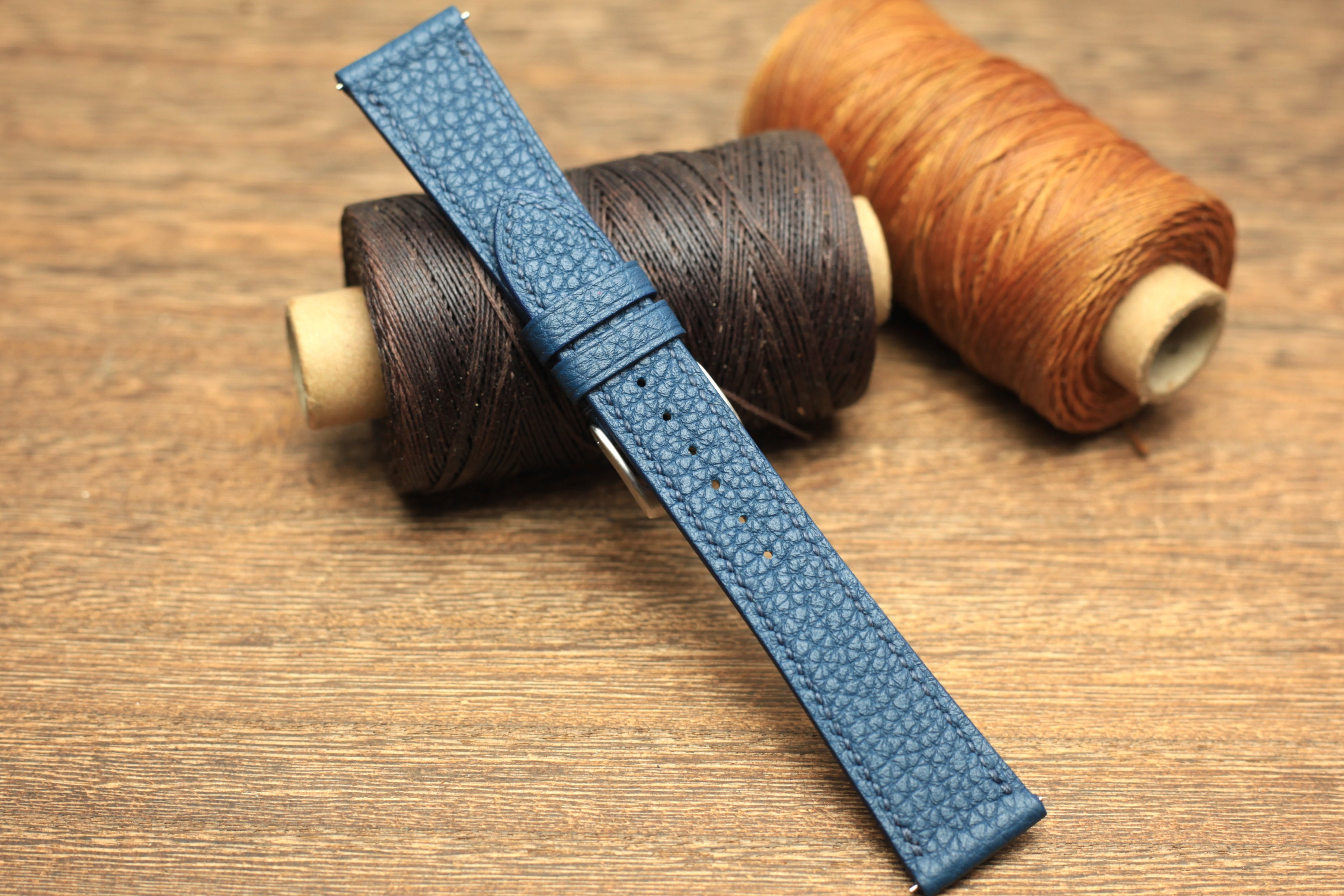 Togo Mallard Blue Leather Quick Release Watch Strap