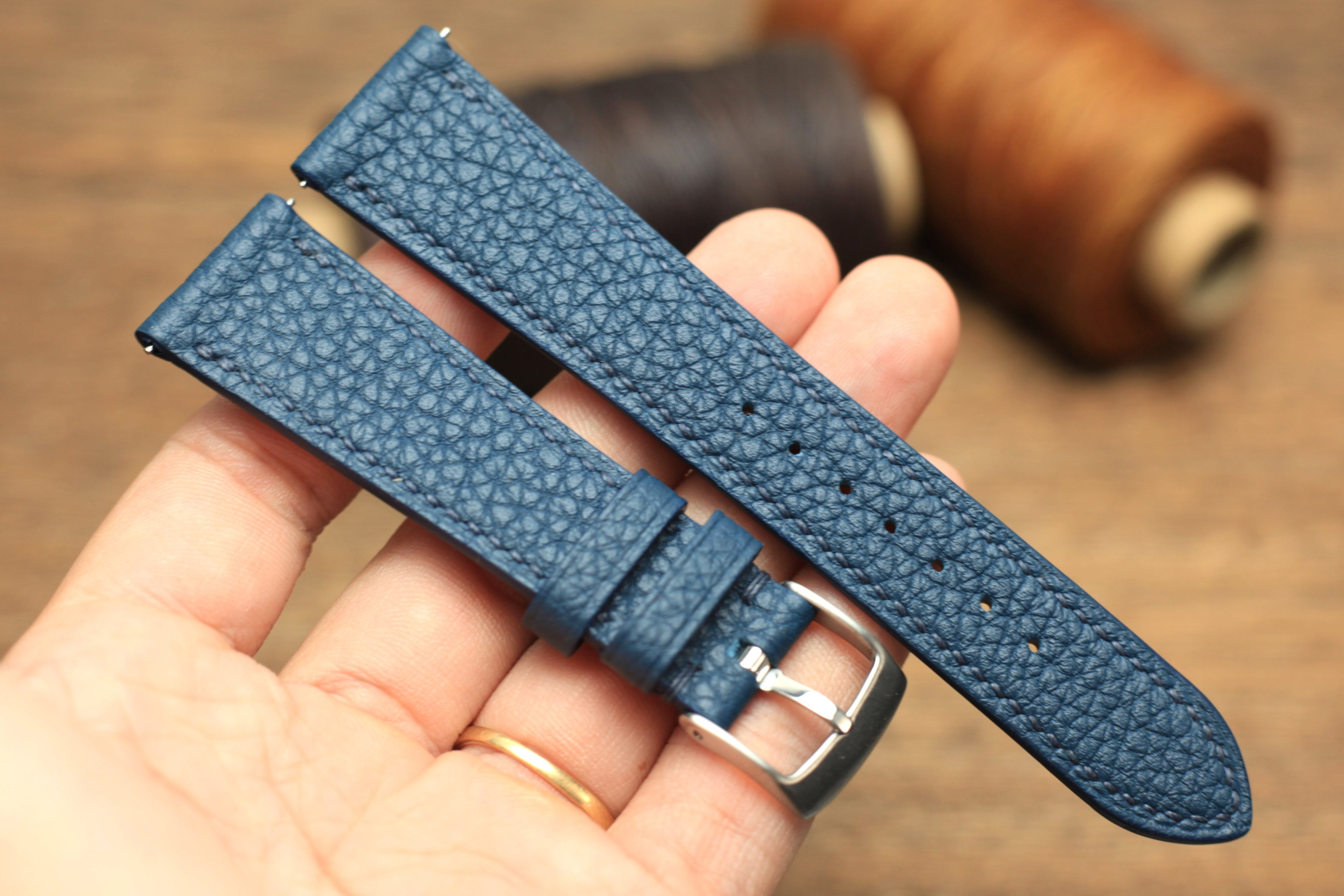 Togo Mallard Blue Leather Quick Release Watch Strap