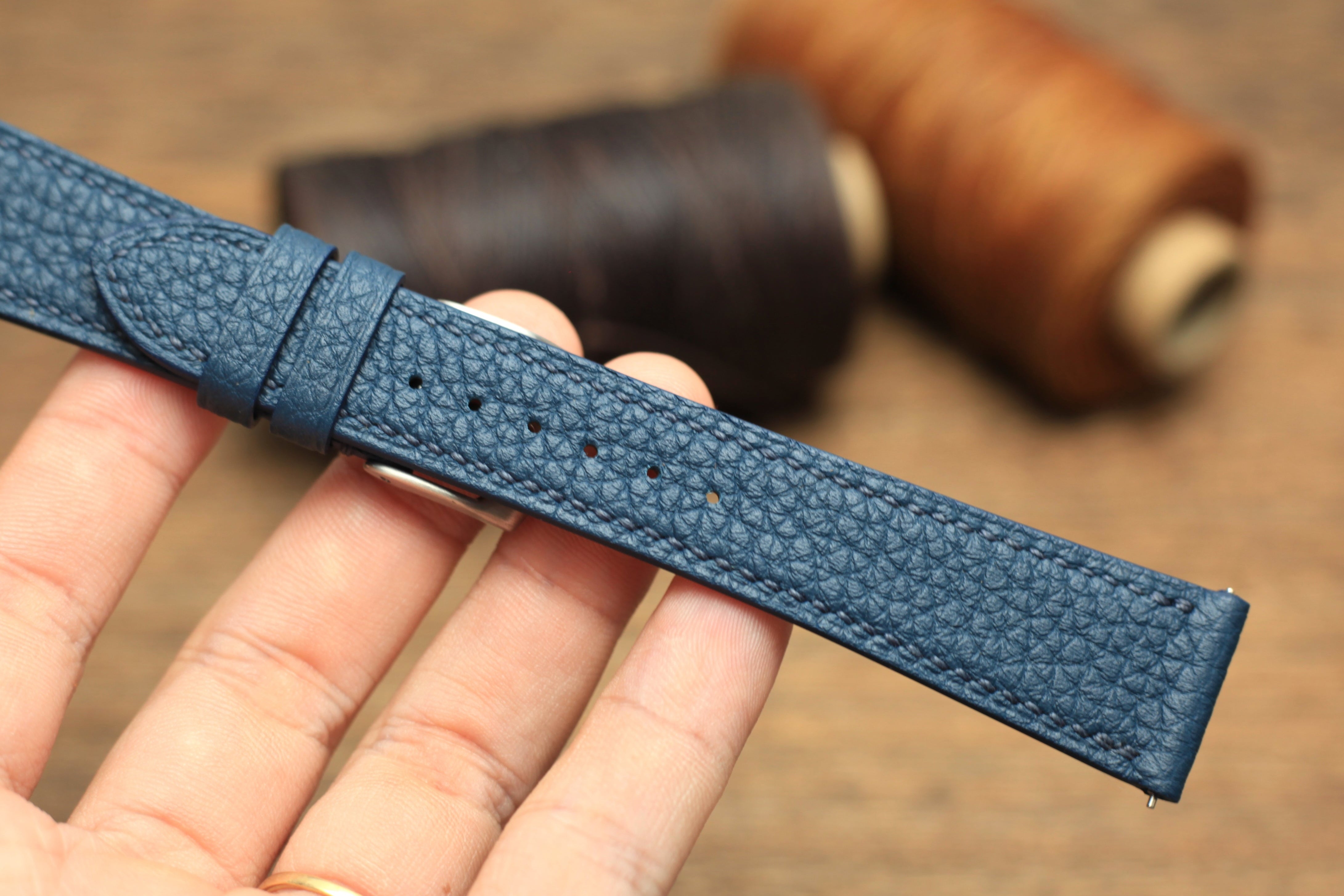 Togo Mallard Blue Leather Quick Release Watch Strap
