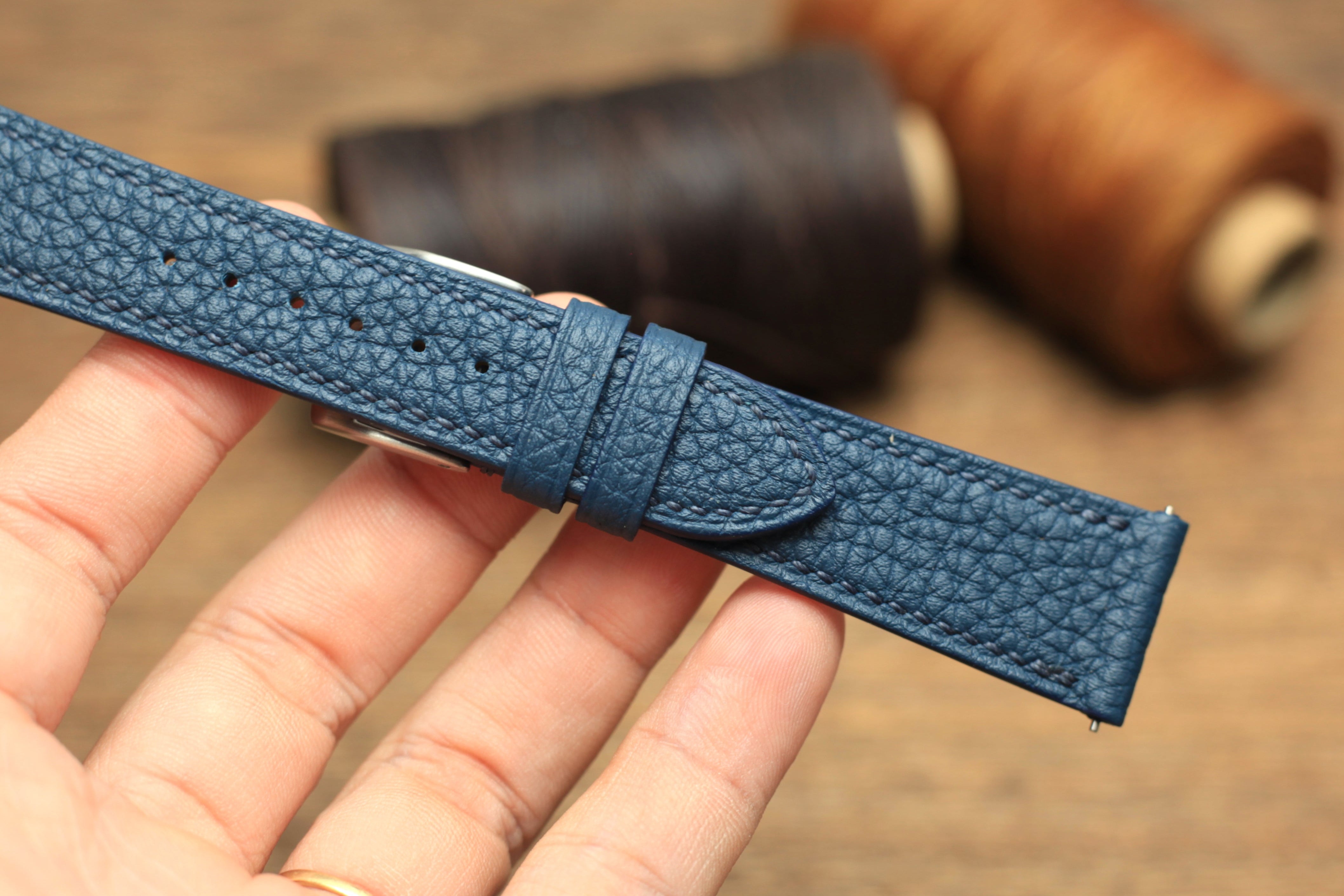Togo Mallard Blue Leather Quick Release Watch Strap