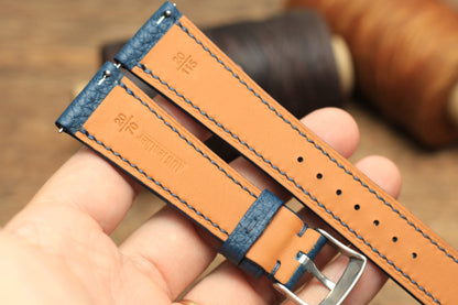 Togo Mallard Blue Leather Quick Release Watch Strap