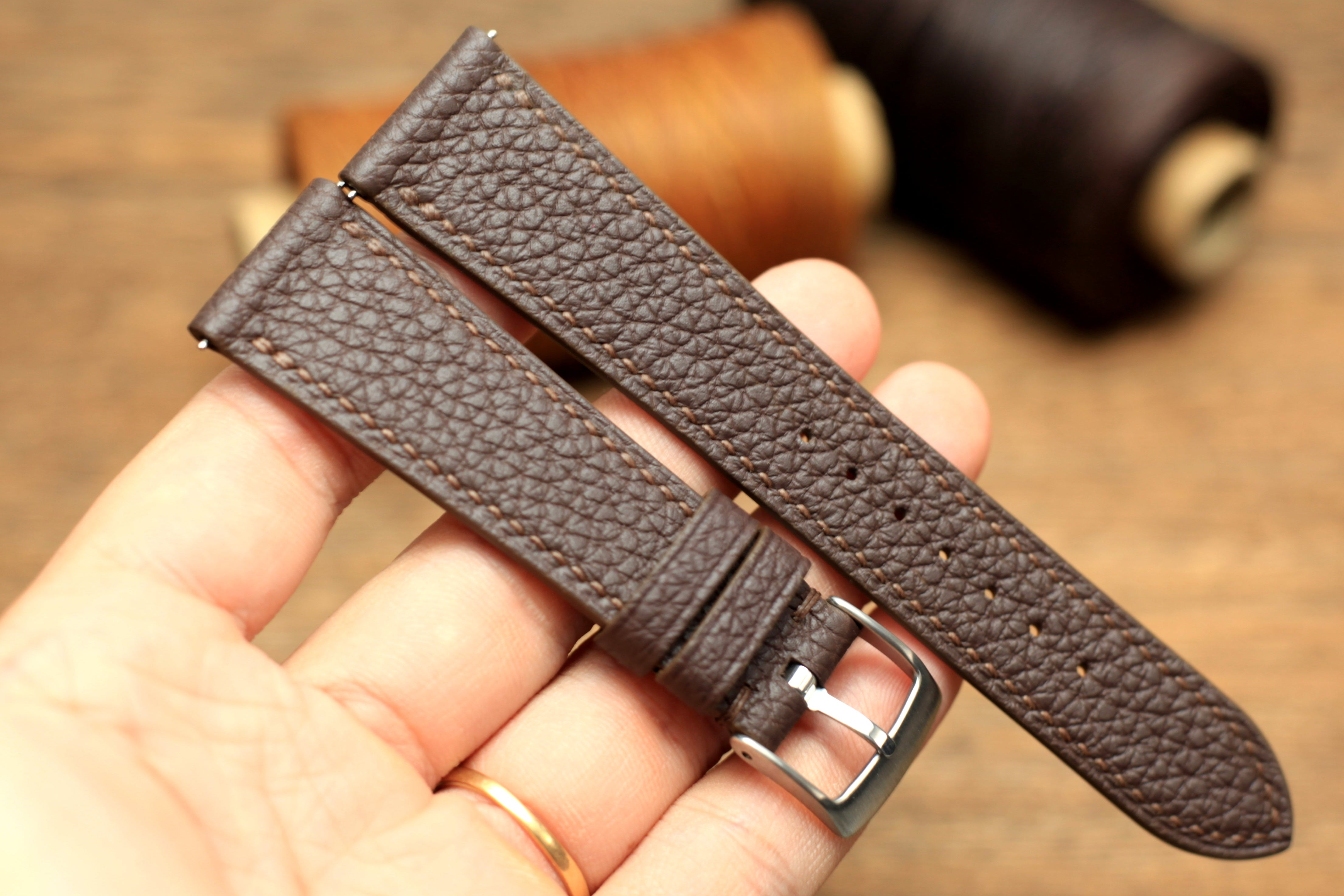 Togo Chocolate Brown Leather Quick Release Watch Strap