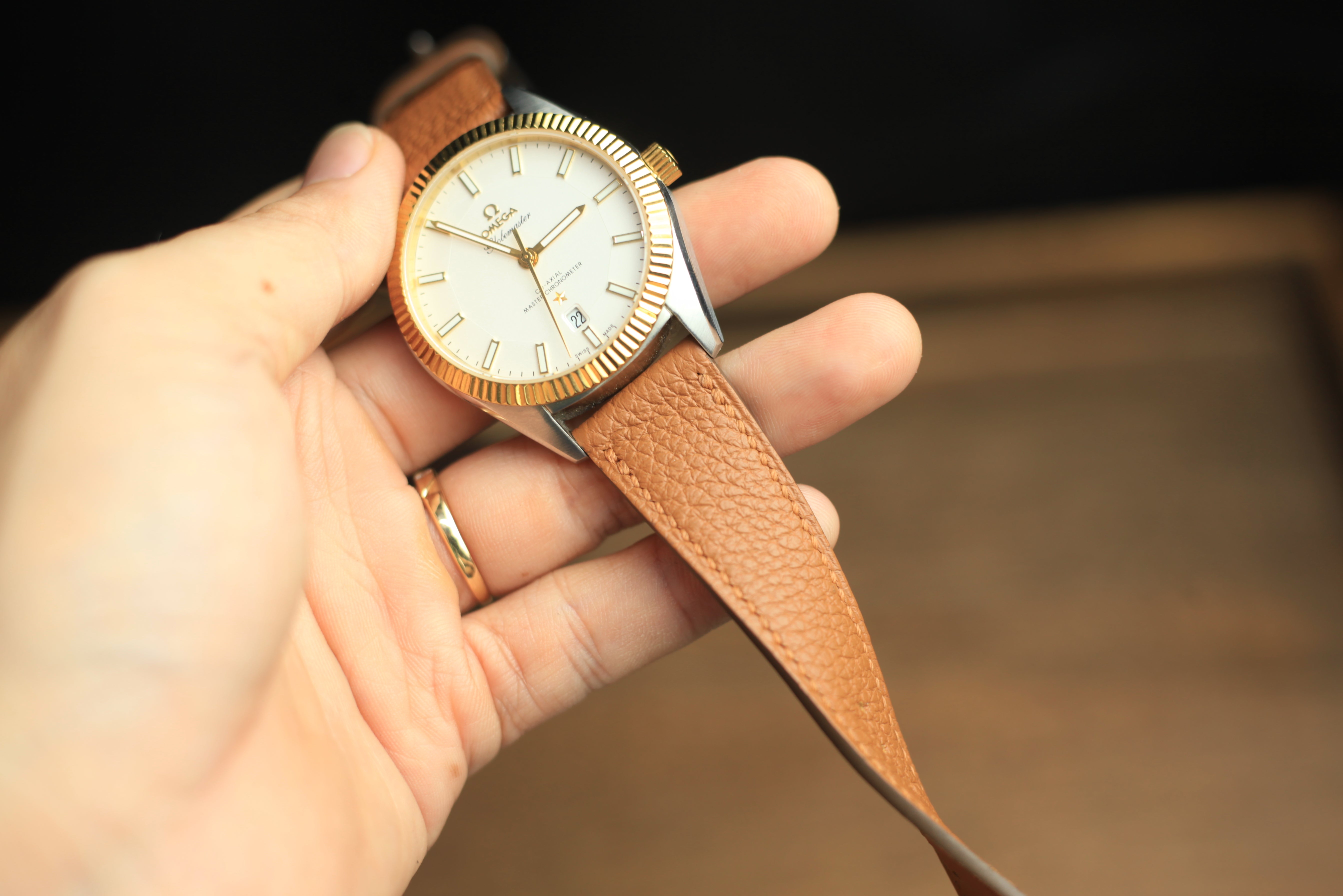 TOGO GOLD BROWN LEATHER STRAP, HANDMADE WATCH BAND, QUICK RELEASE SPRING BAR