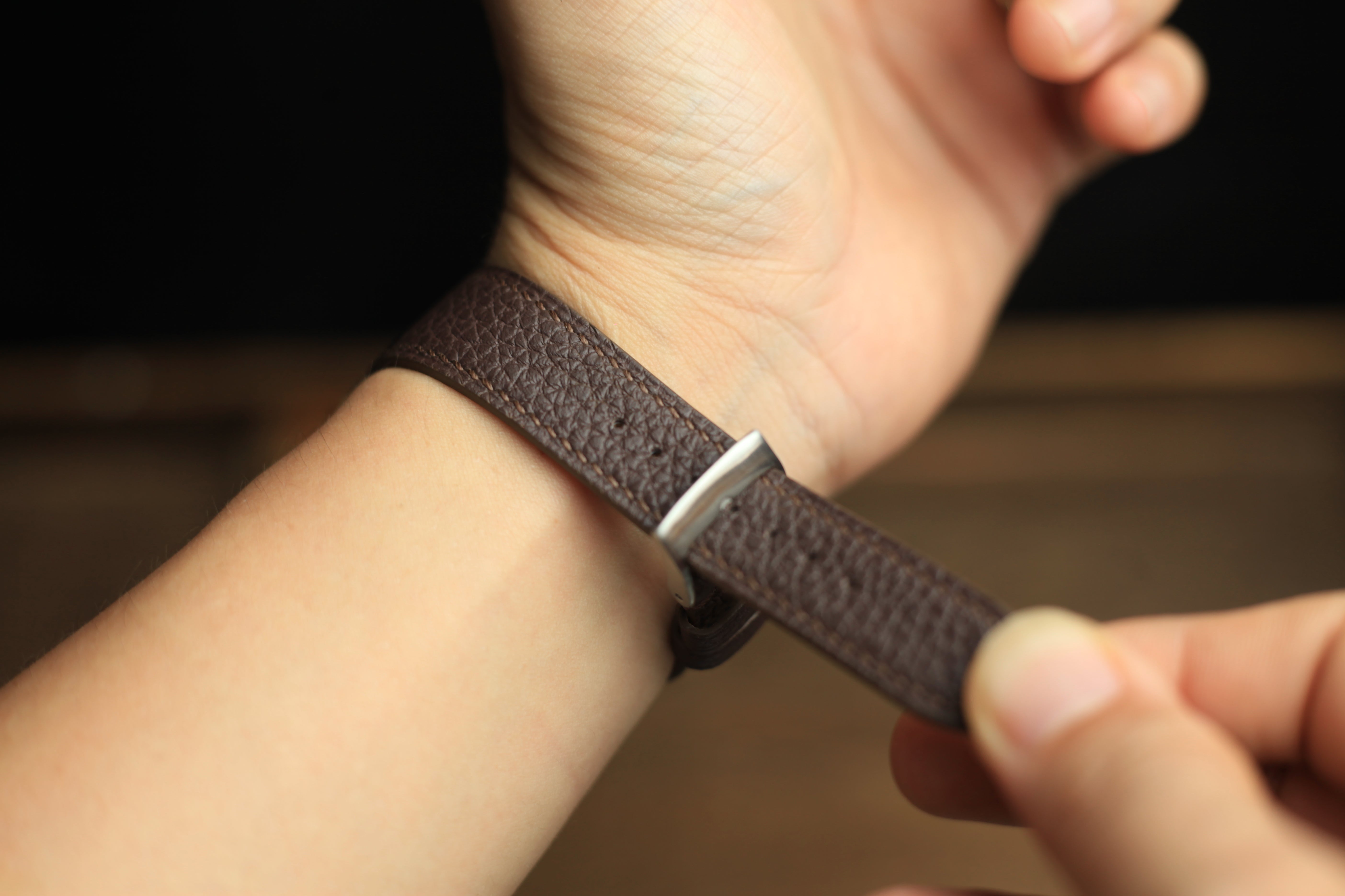 Togo Chocolate Brown Leather Quick Release Watch Strap