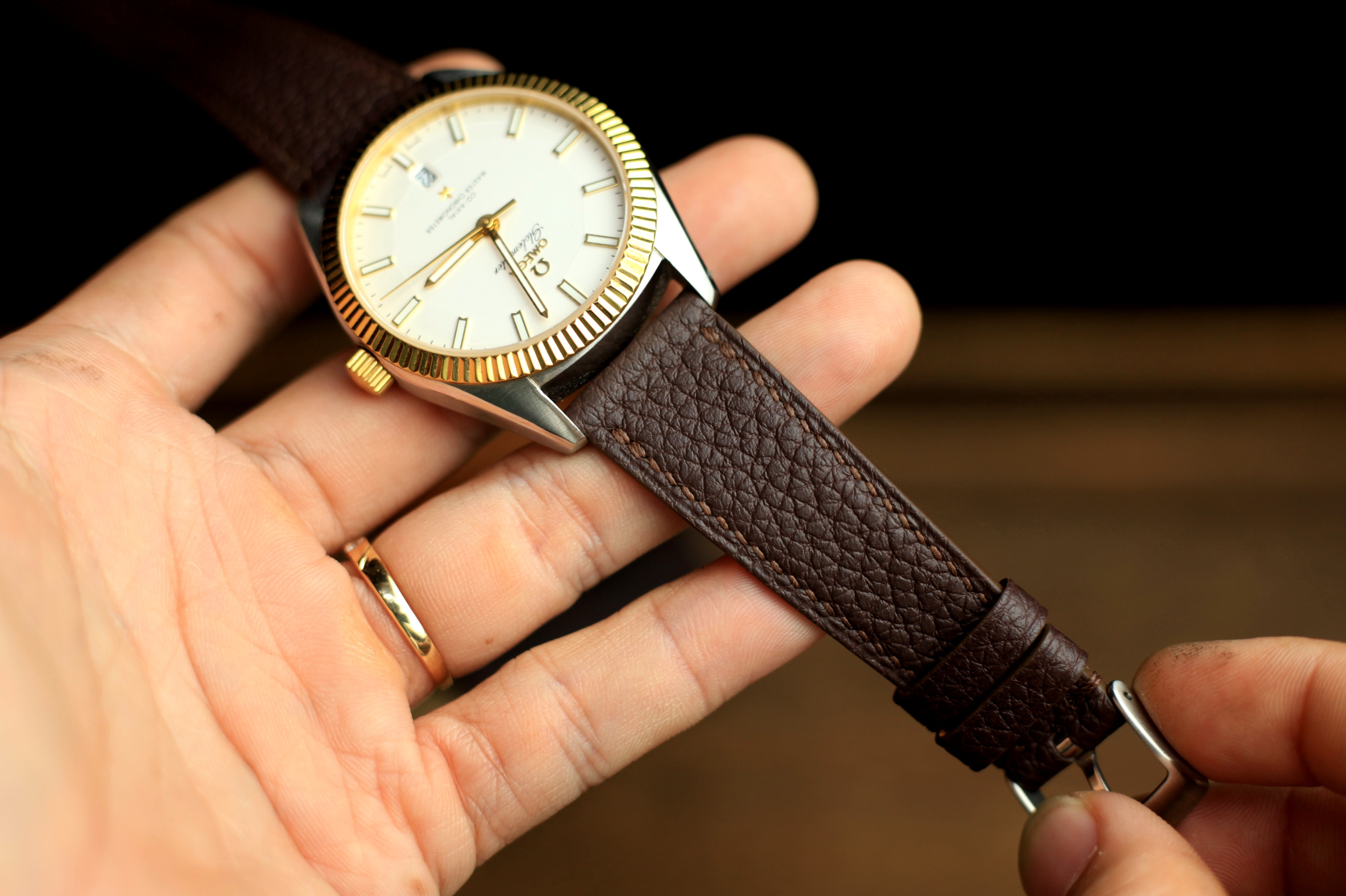 Togo Chocolate Brown Leather Quick Release Watch Strap