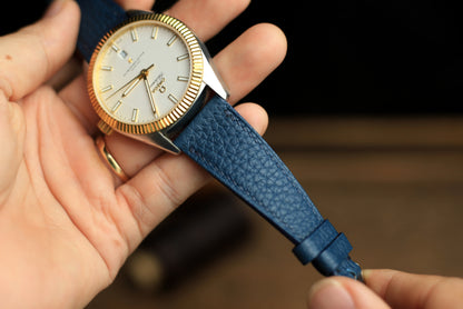 Togo Mallard Blue Leather Quick Release Watch Strap