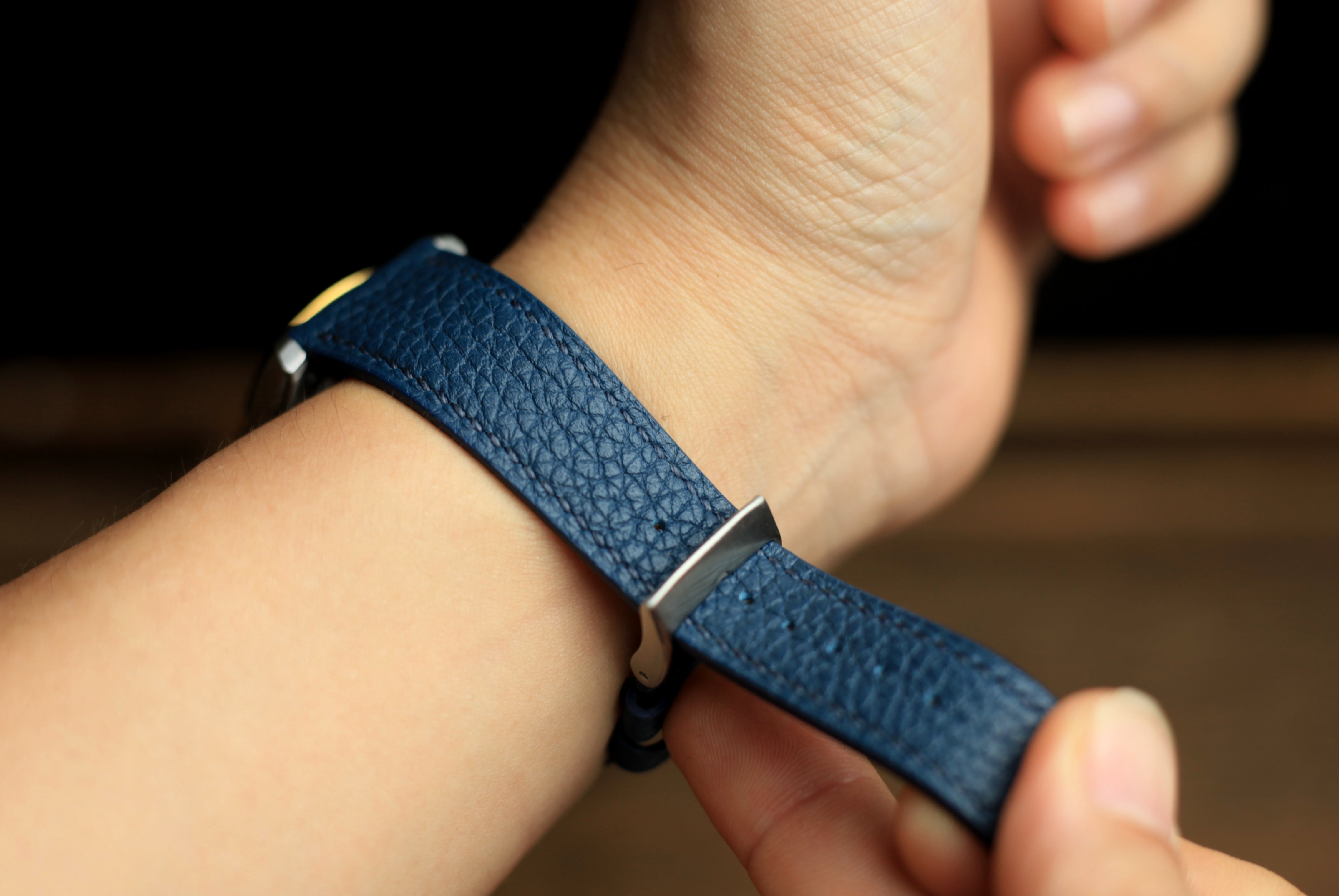Togo Mallard Blue Leather Quick Release Watch Strap