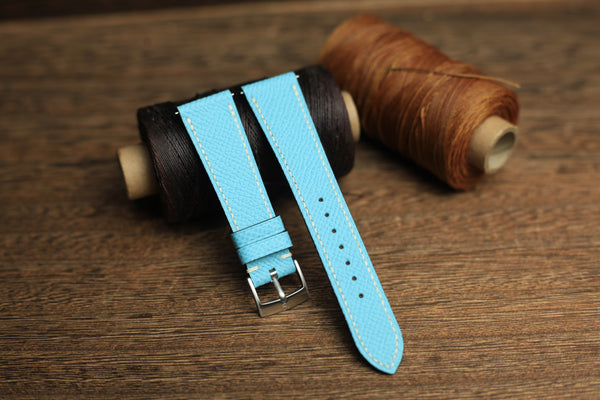 Epsom Baby Blue Leather Handmade Watch Strap, Quick Release Spring Bar