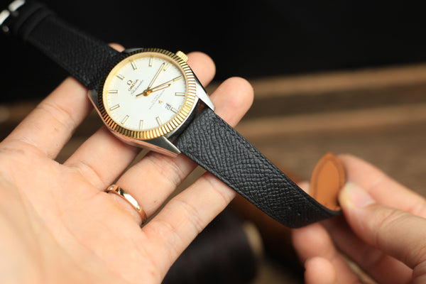 Epsom Black Leather Handmade Watch Strap, Quick Release Spring Bar