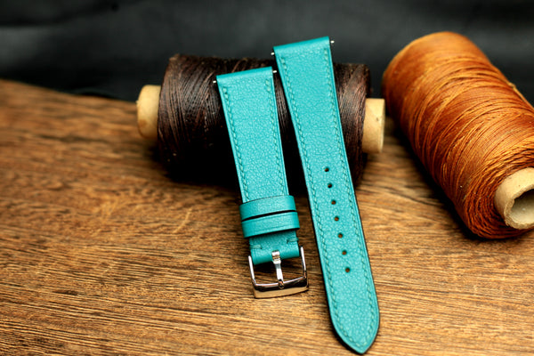 Swift Teal Blue Leather Handmade Watch Strap, Quick Release Spring Bar