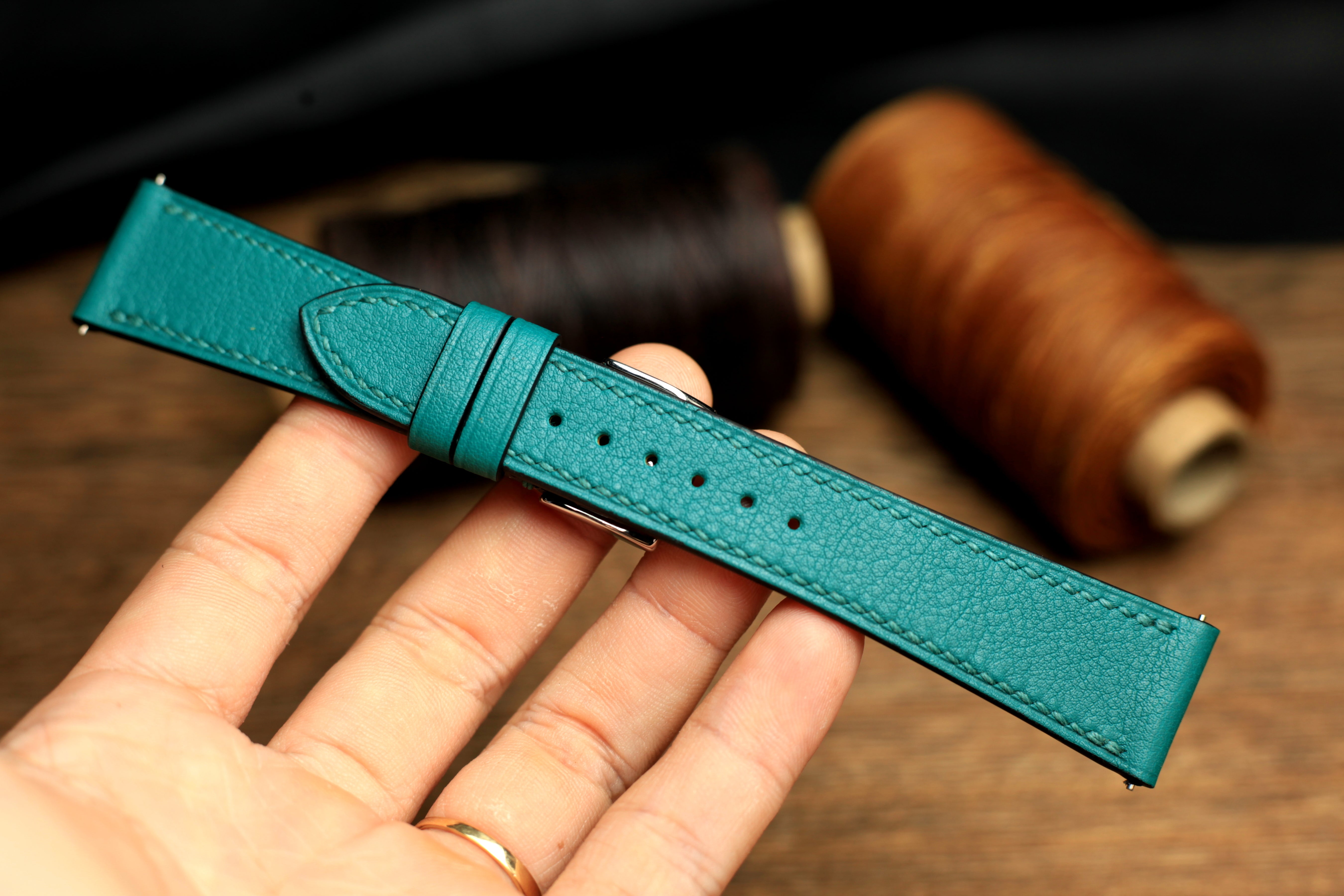 Swift Teal Blue Leather Quick Release Watch Strap