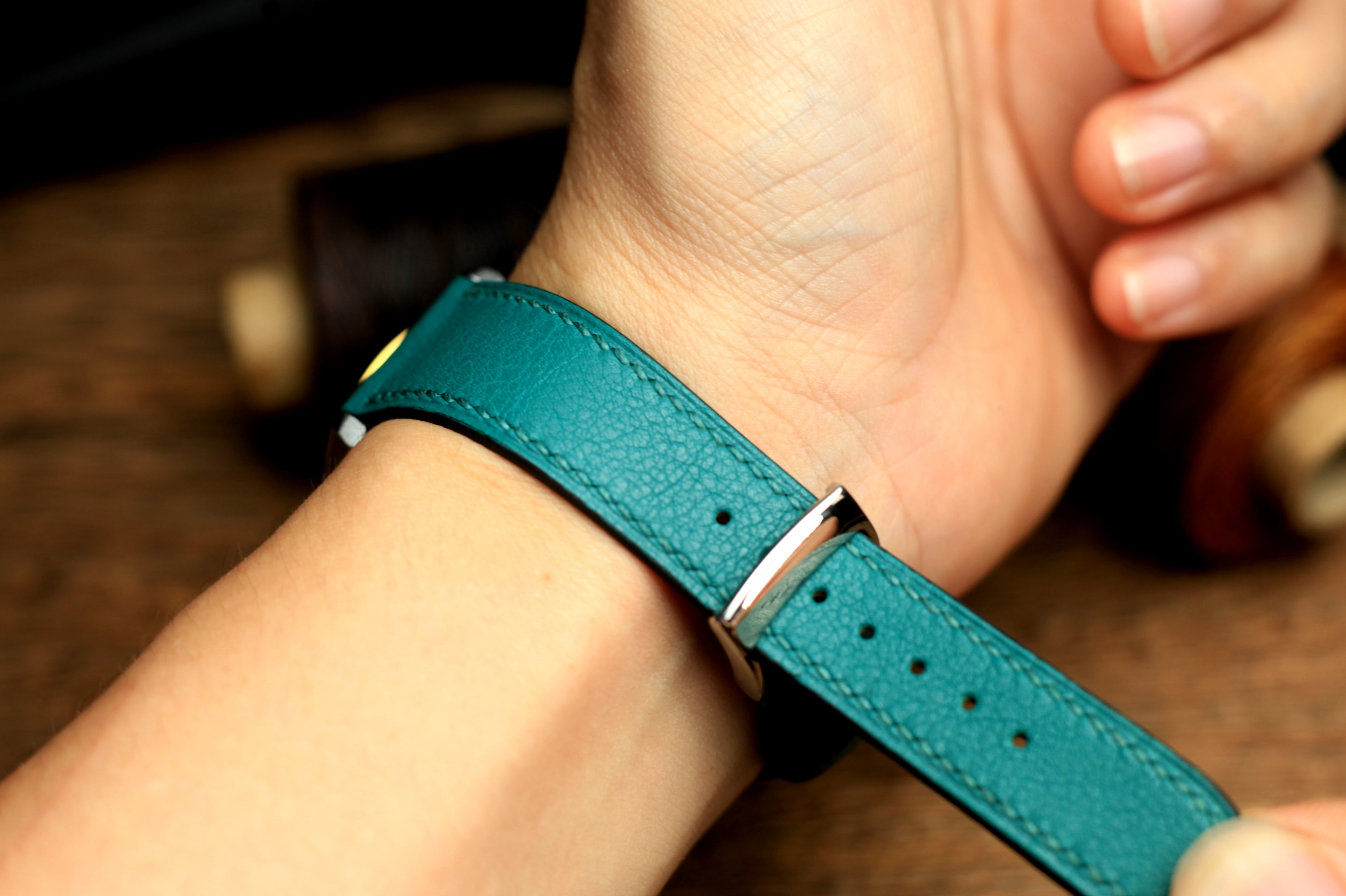 Swift Teal Blue Leather Handmade Watch Strap, Quick Release Spring Bar