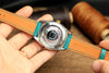 Swift Teal Blue Leather Handmade Watch Strap, Quick Release Spring Bar