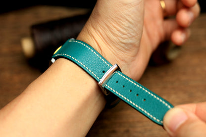 Swift Teal Blue Leather Handmade Watch Strap, Quick Release Spring Bar