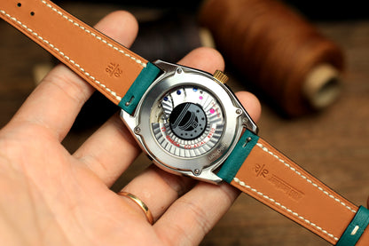 Swift Teal Blue Leather Handmade Watch Strap, Quick Release Spring Bar