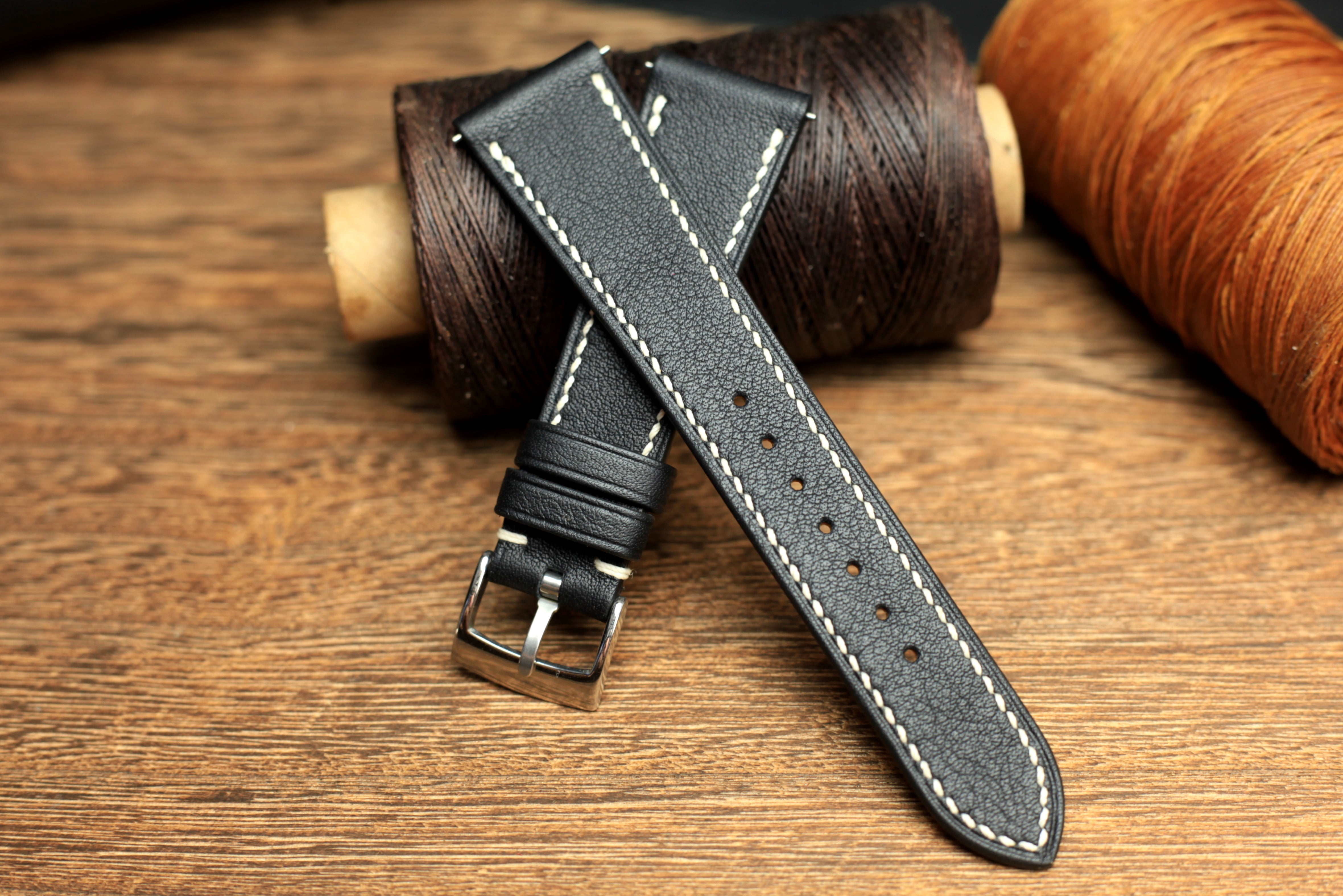 Swift Black Leather Quick Release Watch Strap