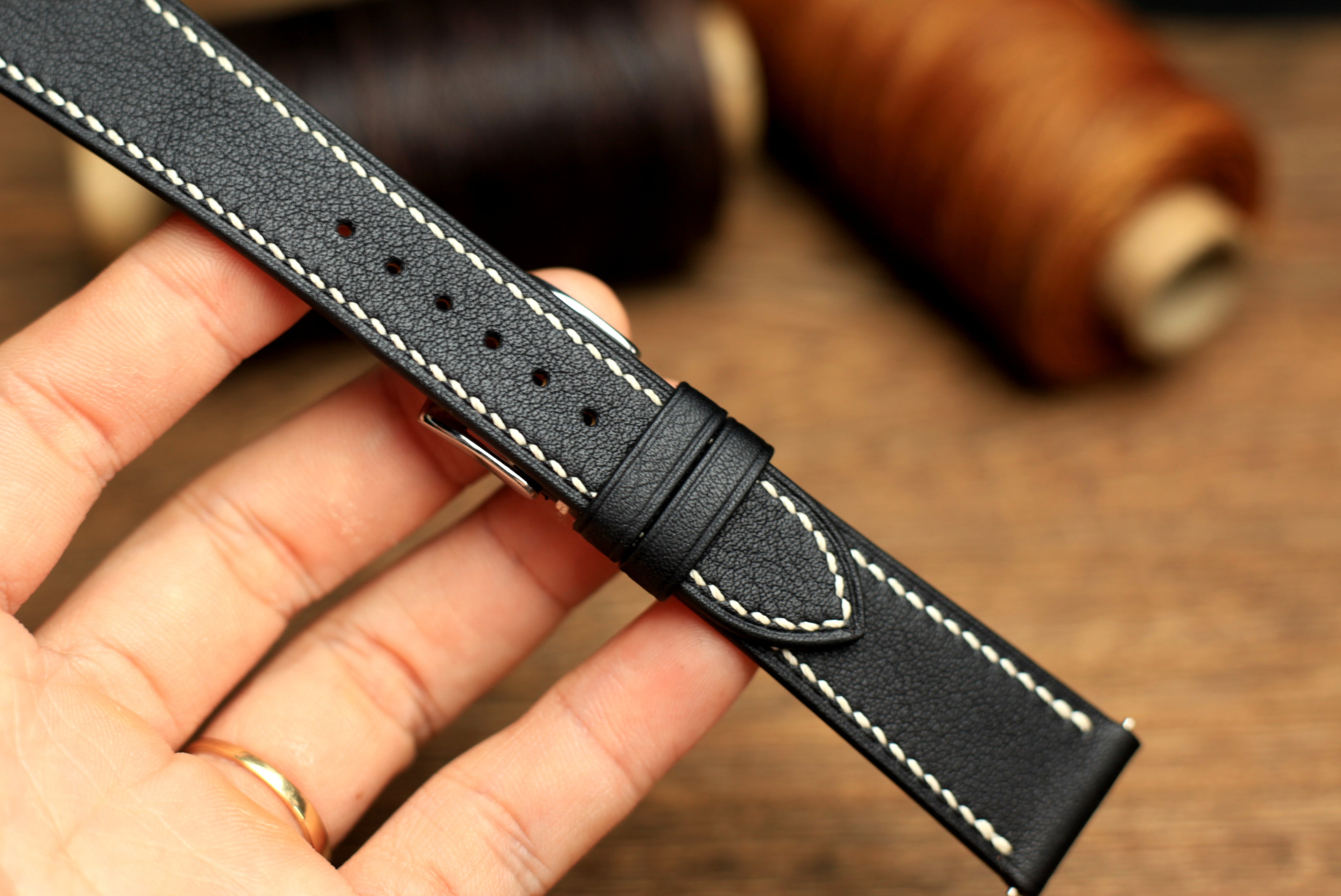 Swift Black Leather Quick Release Watch Strap