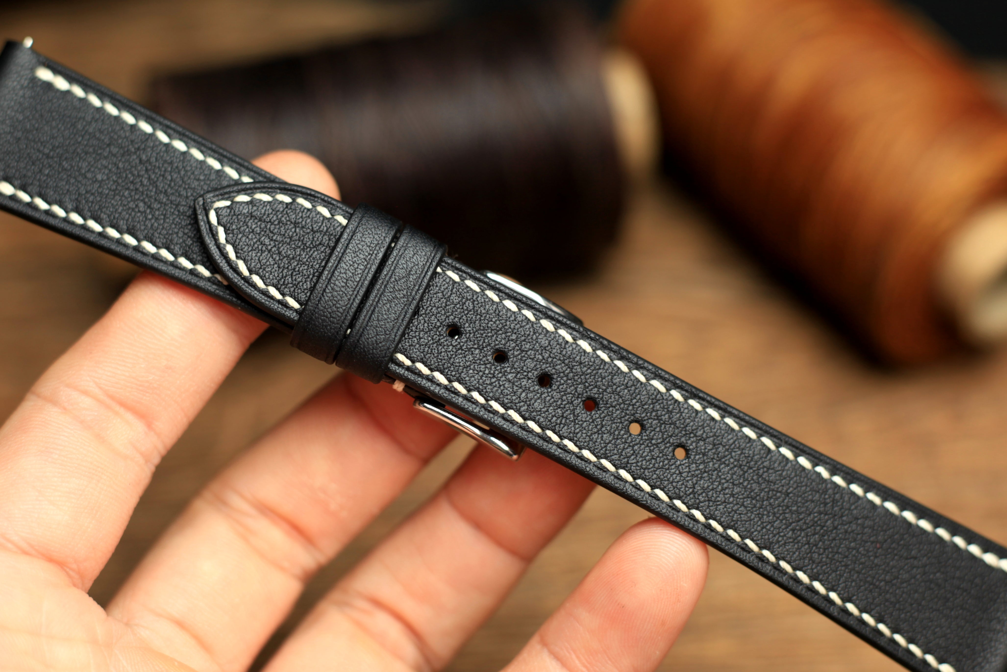 Swift Black Leather Quick Release Watch Strap