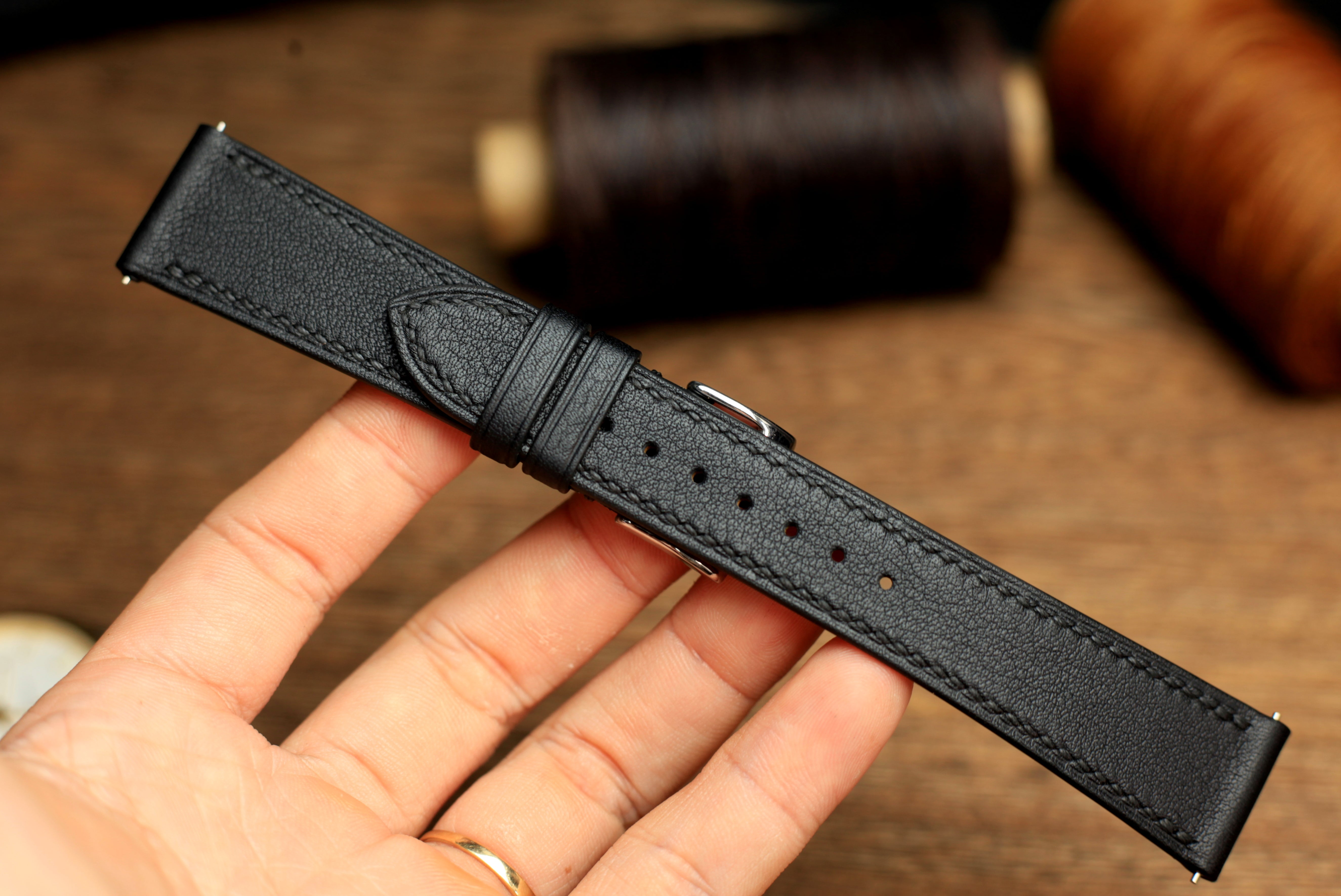 Swift Black Leather Quick Release Watch Strap