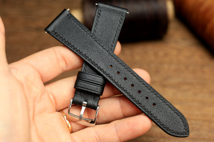 Swift Black Leather Quick Release Watch Strap