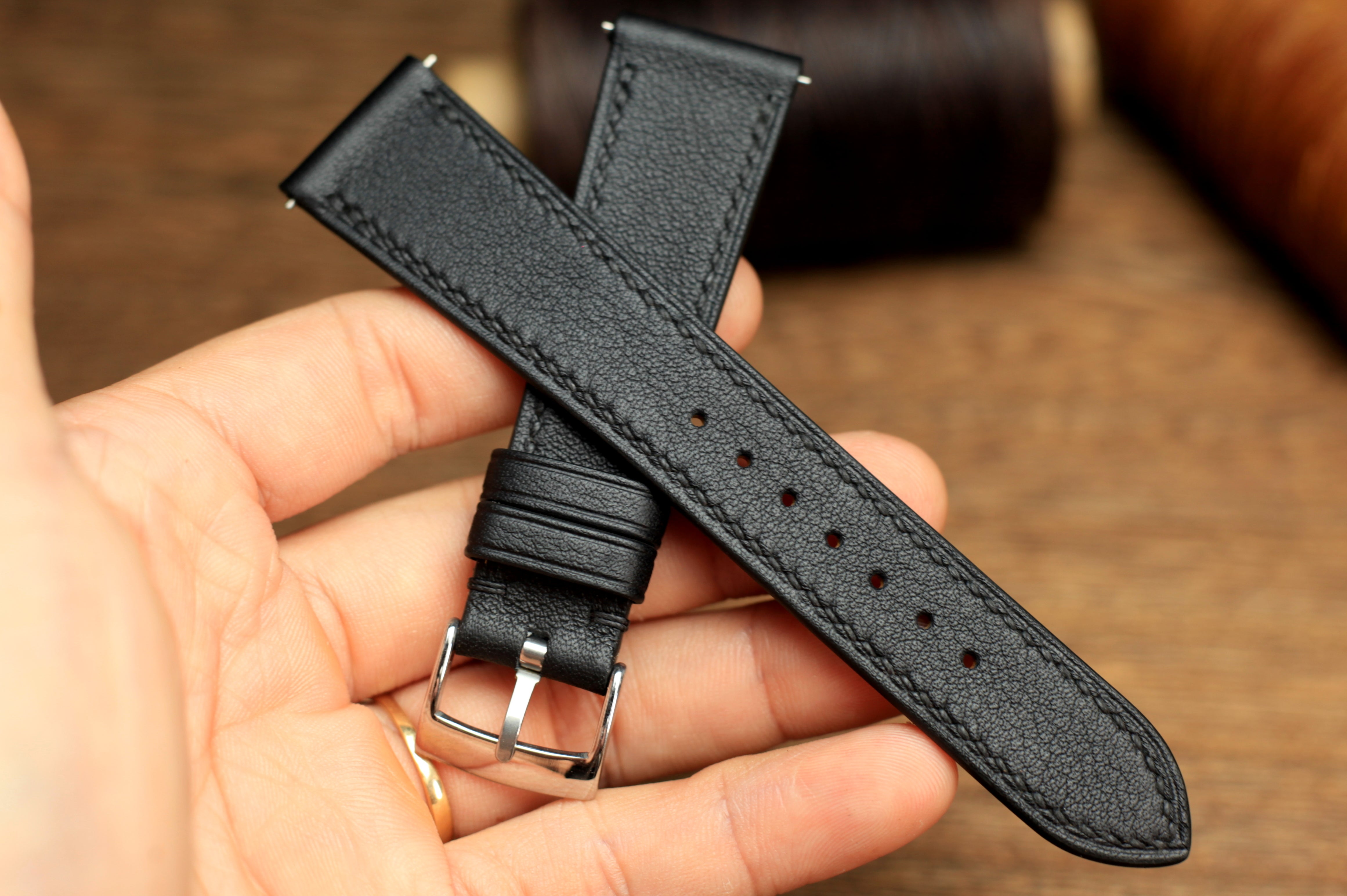 Swift Black Leather Quick Release Watch Strap