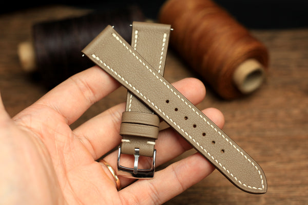 Swift Etoupe Leather Handmade Watch Strap, Quick Release Spring Bar