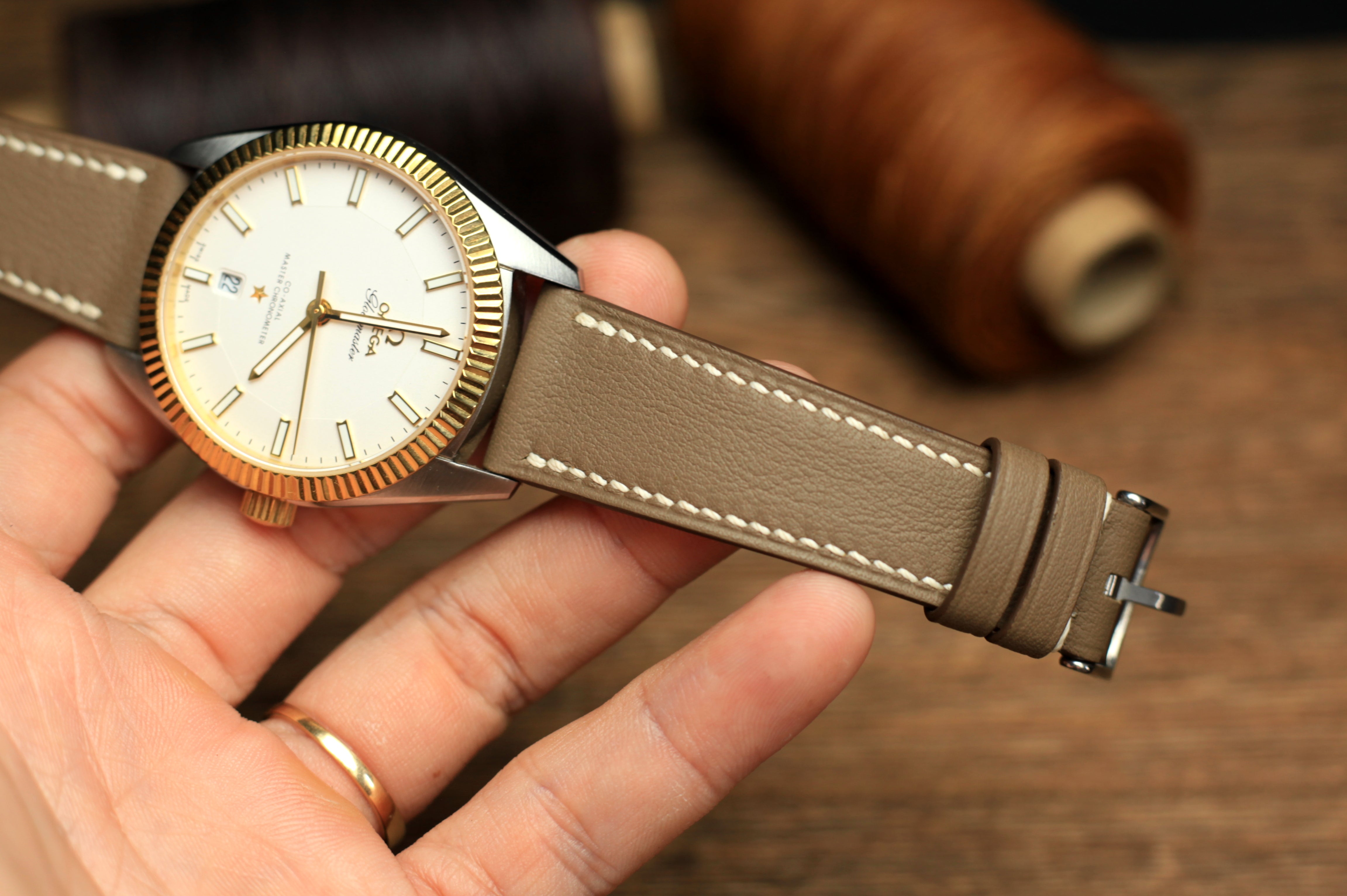 Swift Etoupe Leather Handmade Watch Strap, Quick Release Spring Bar