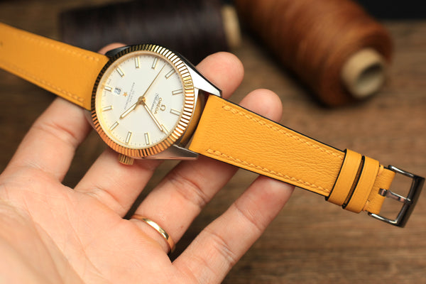 Swift Yellow Stone Leather Handmade Watch Strap, Quick Release Spring Bar