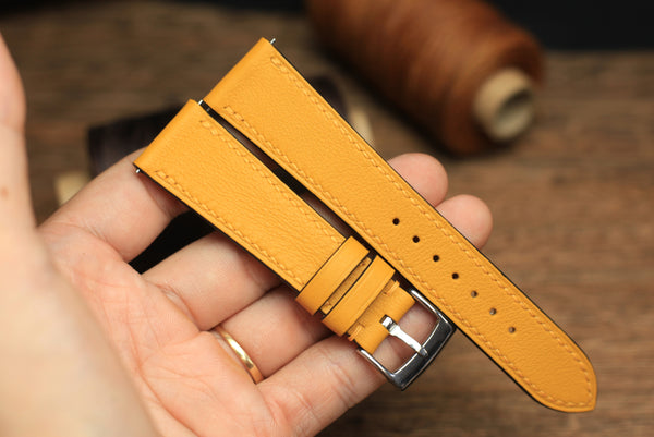 Swift Yellow Stone Leather Handmade Watch Strap, Quick Release Spring Bar